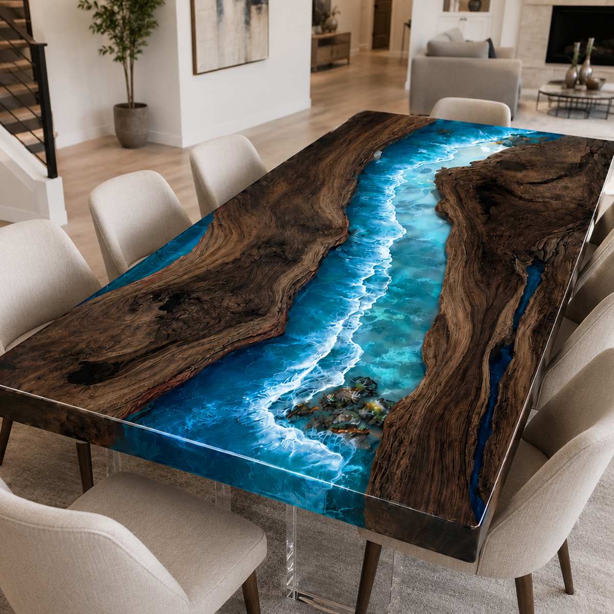 Black Walnut with Blue Wave Epoxy Resin Dining Table