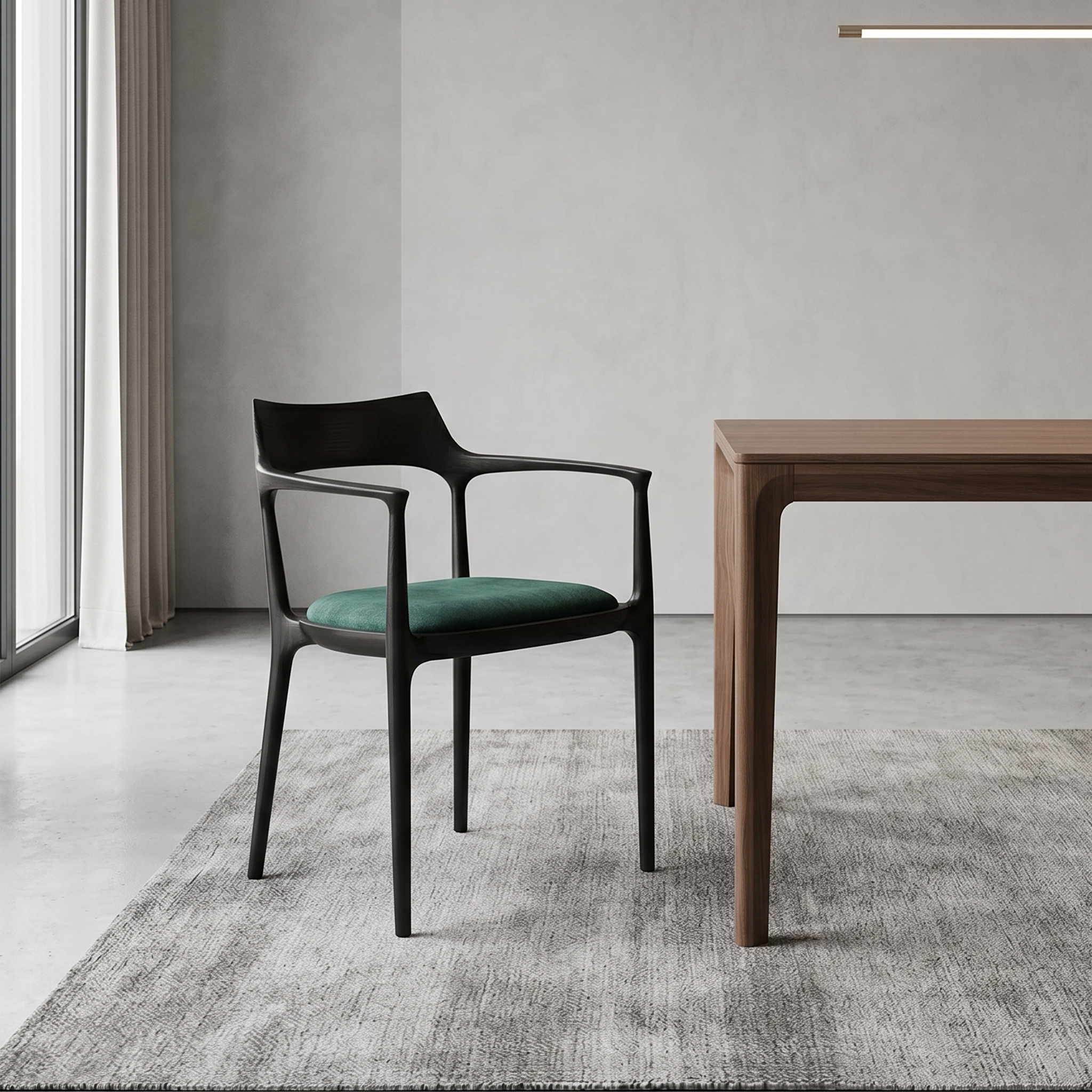 Modern Curved Back Wooden Armchair