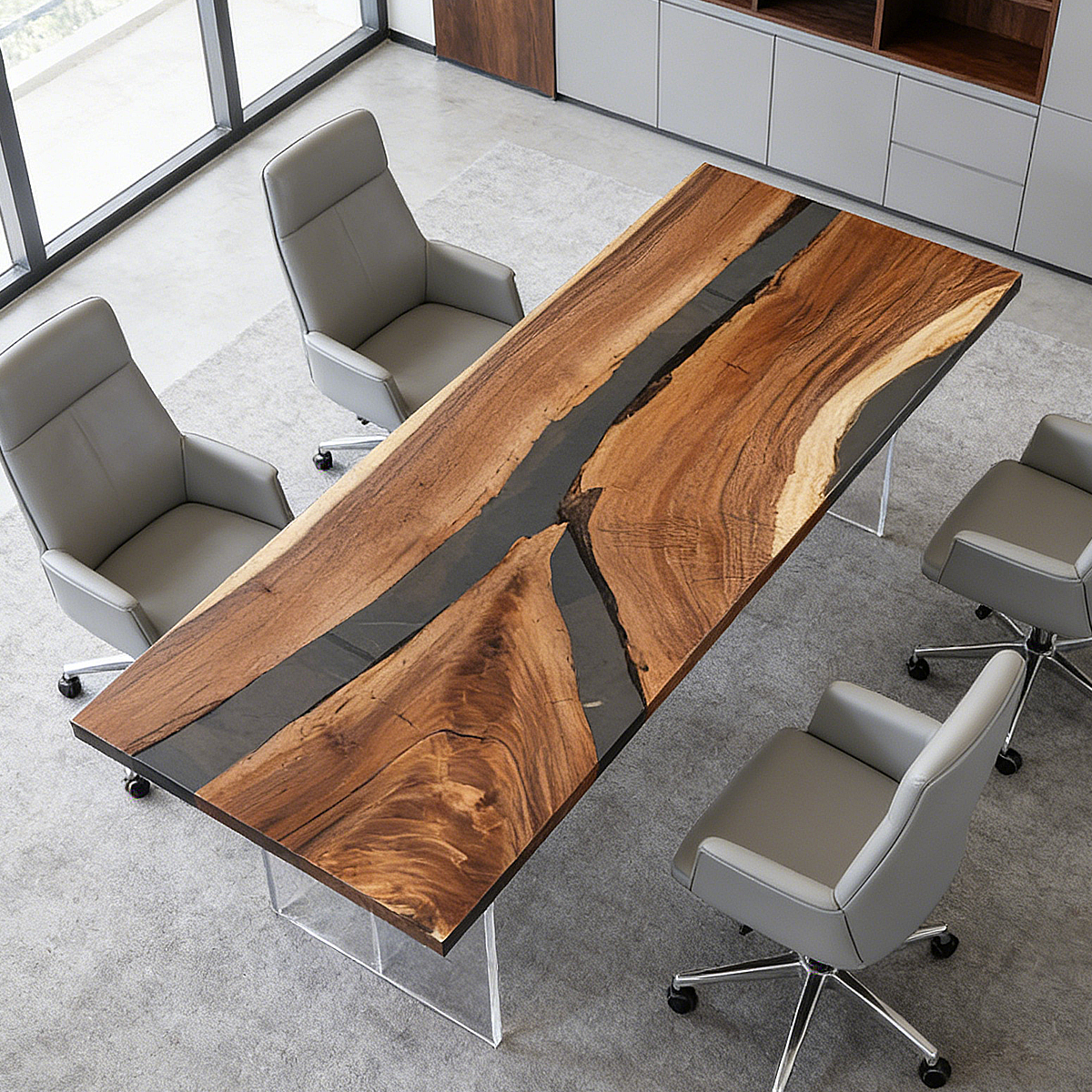 Walnut Wood Black River Rectangular Resin Conference Table