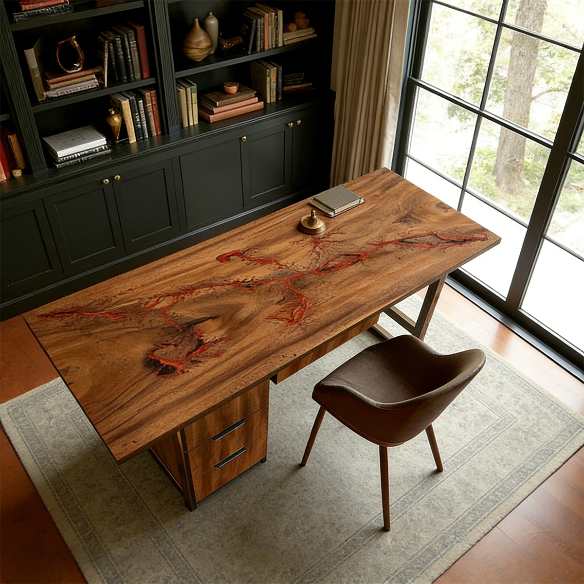 Black Walnut Wood Red Epoxy Desk