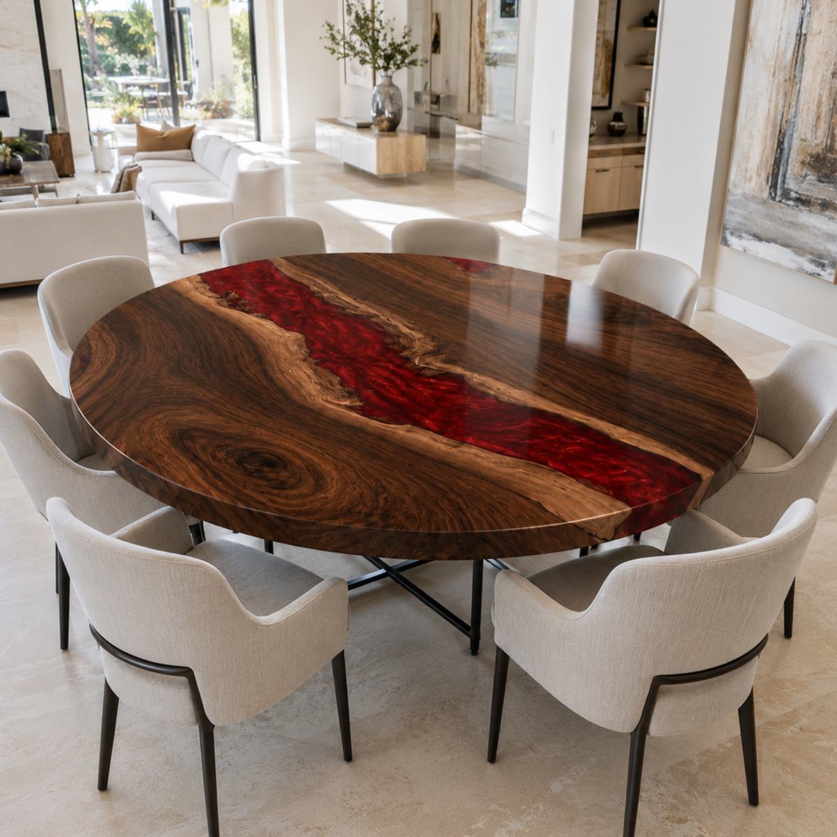 Black Walnut with Red Epoxy Resin Round Table