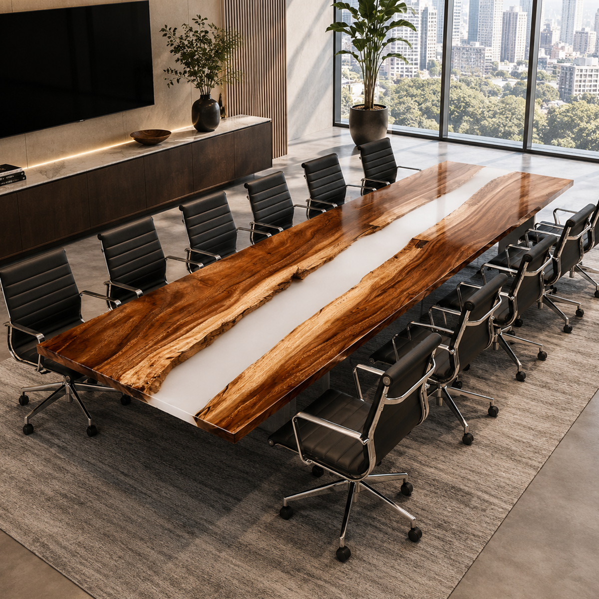 Walnut Wood with White Epoxy Resin Conference Table