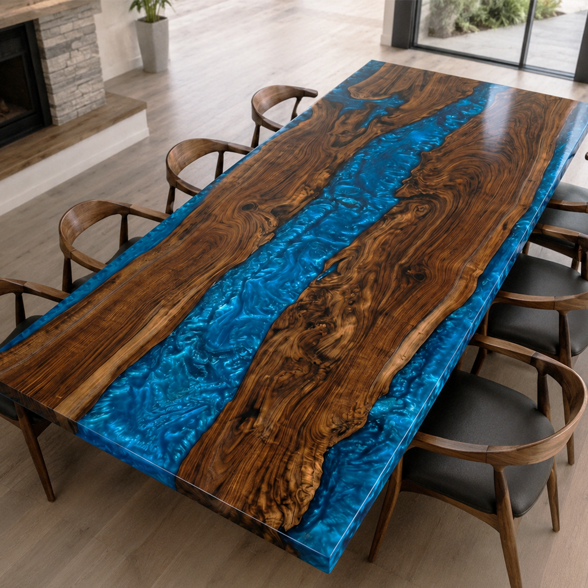 Black Walnut with Blue Epoxy Resin Dining Table