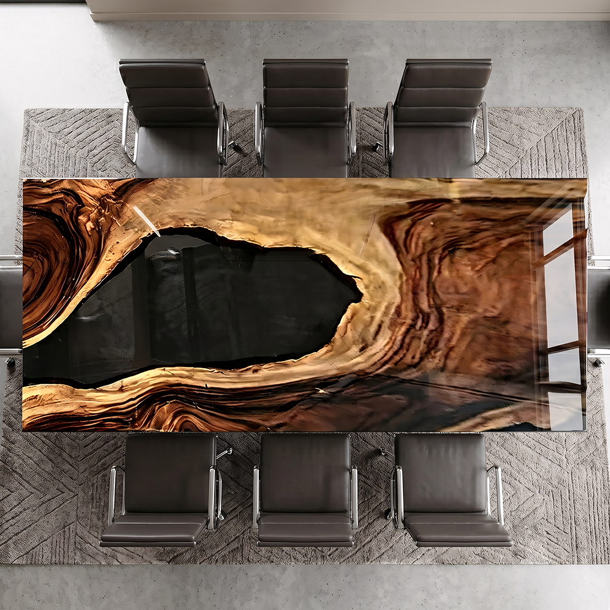 Black Walnut Wood Black Lagoon Epoxy Resin Conference Table