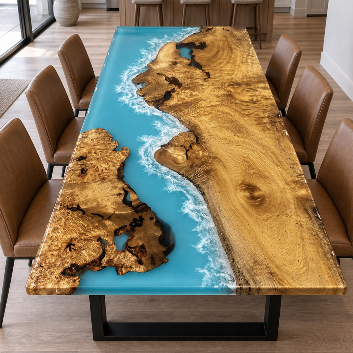 Golden Camphor Ocean Blue Epoxy Resin Table for Dining Room