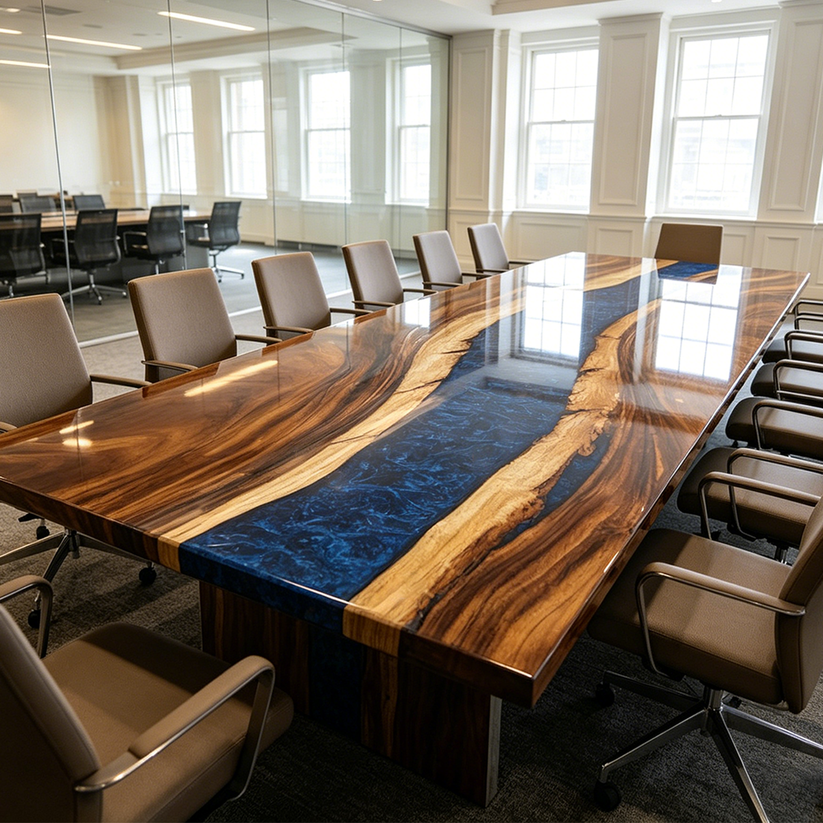 Walnut Wood Blue River Epoxy Resin Conference Table