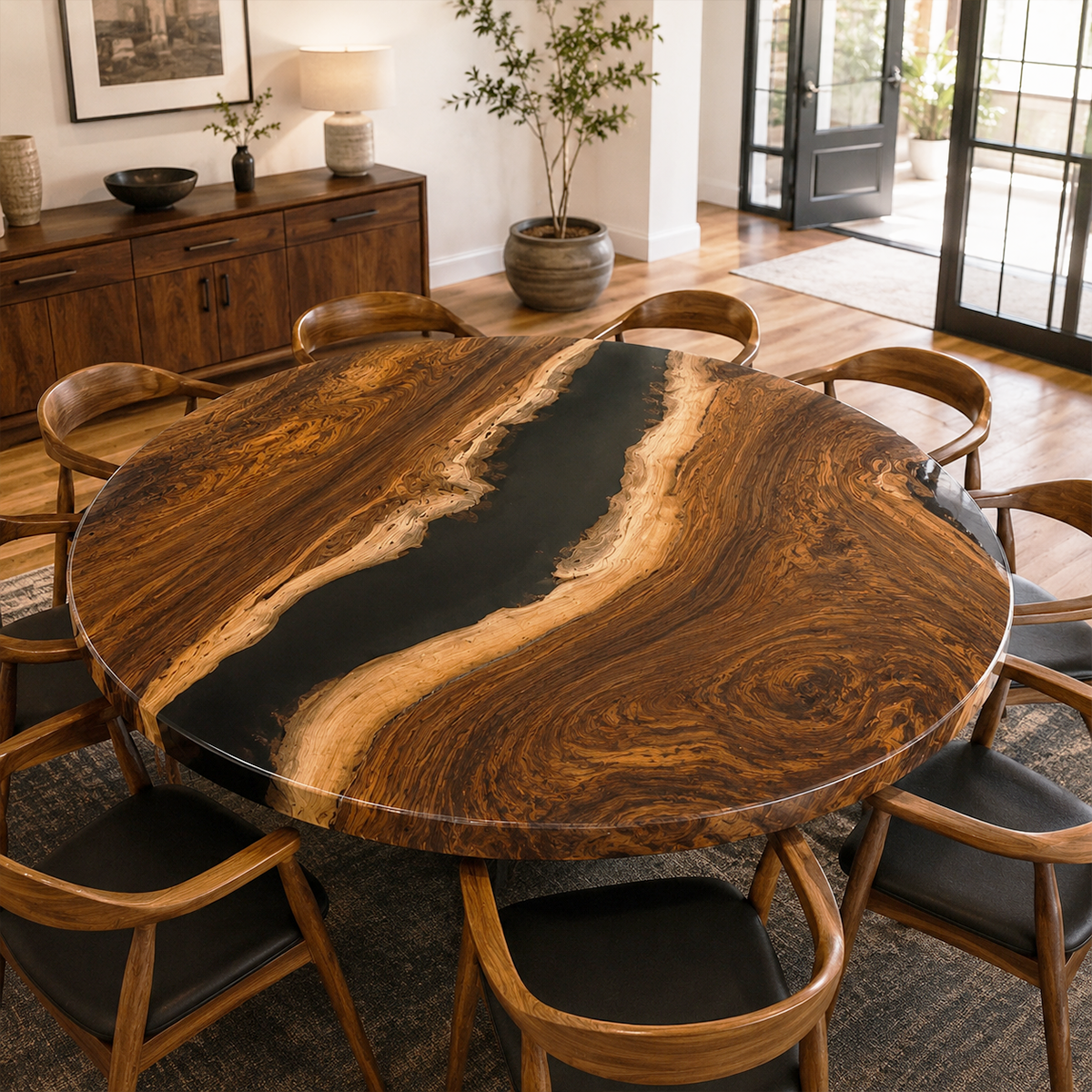 Black Walnut with Black Epoxy Resin Round Table