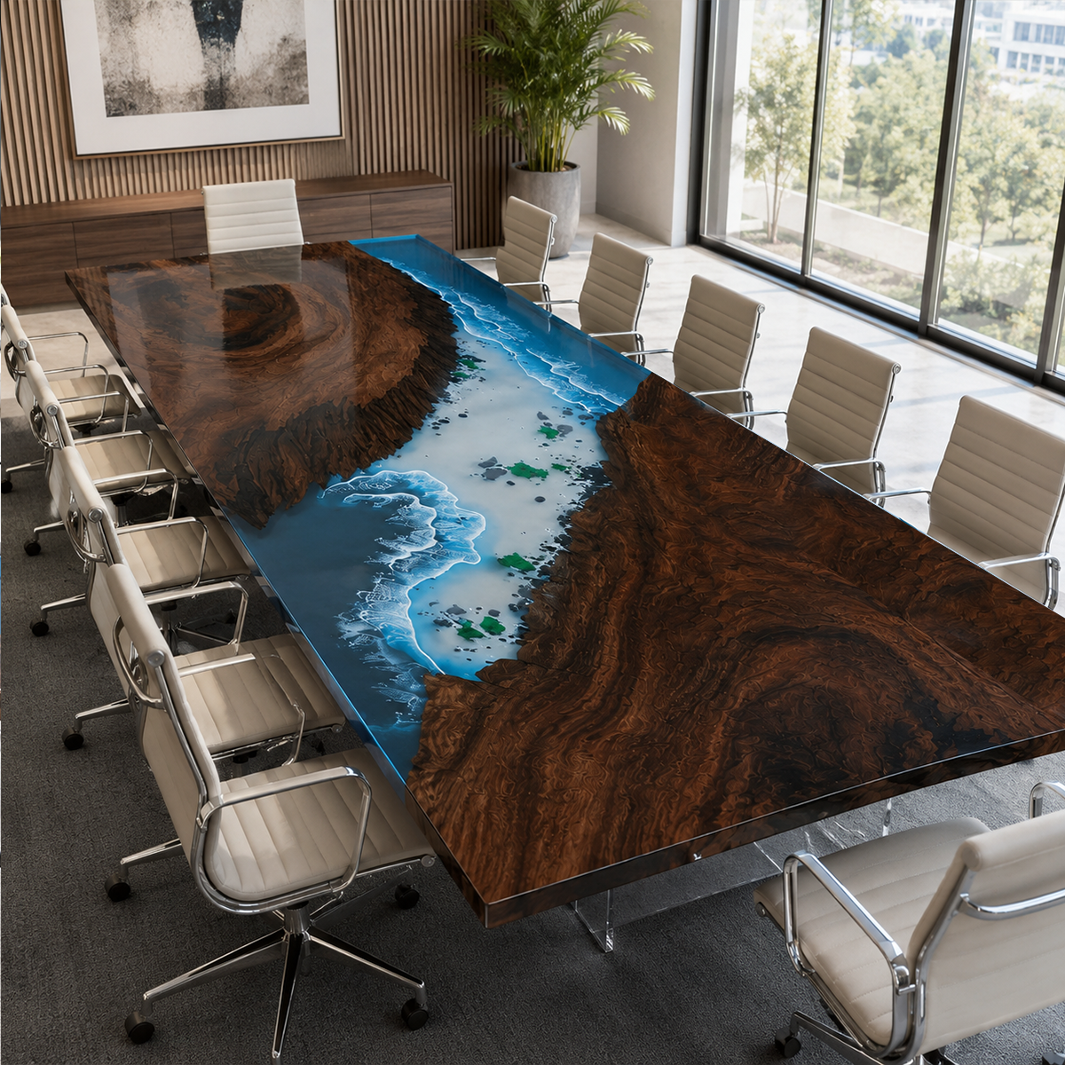 Black Walnut with Island Epoxy Resin Conference Table