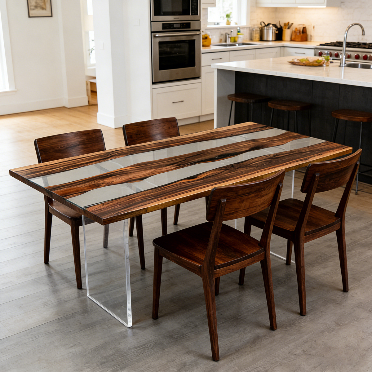 Black Walnut Wood Rectangle Epoxy Resin Dining Table