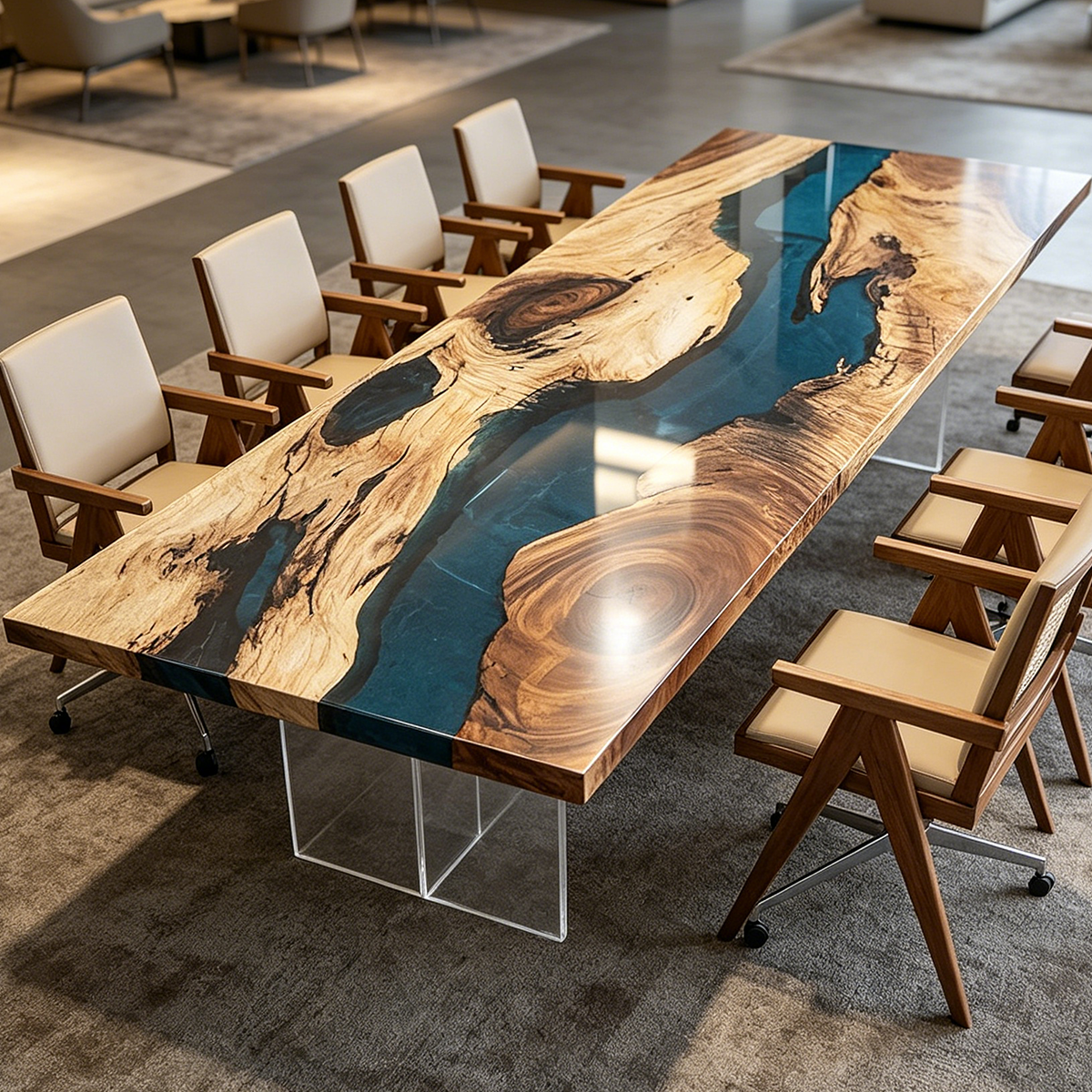 Walnut Wood Blue River Rectangle Conference Table