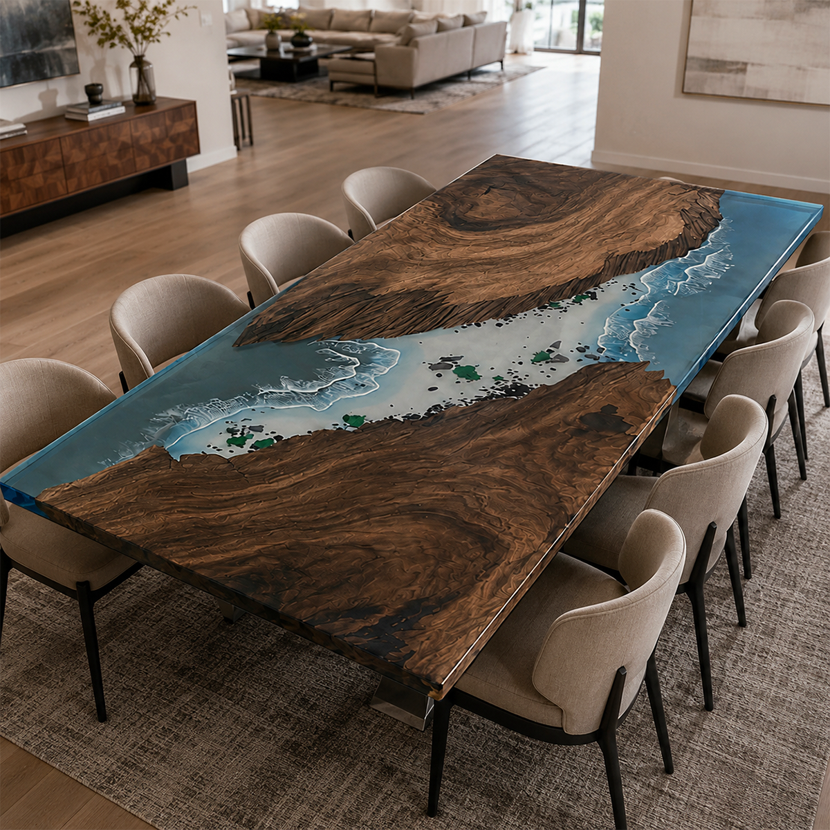 Black Walnut with Island Epoxy Resin Dining Table