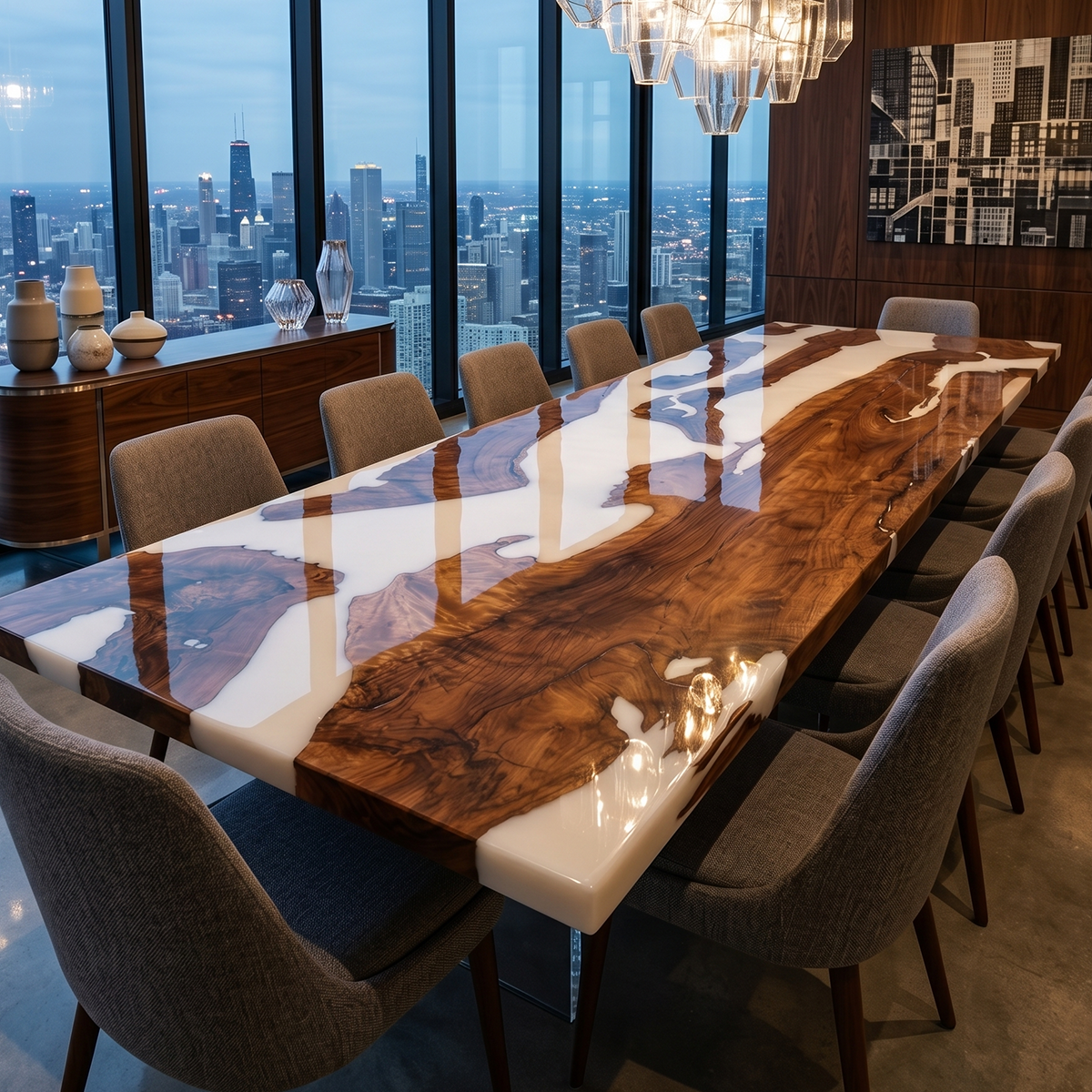 Walnut Wood with White Epoxy Resin Dining Table