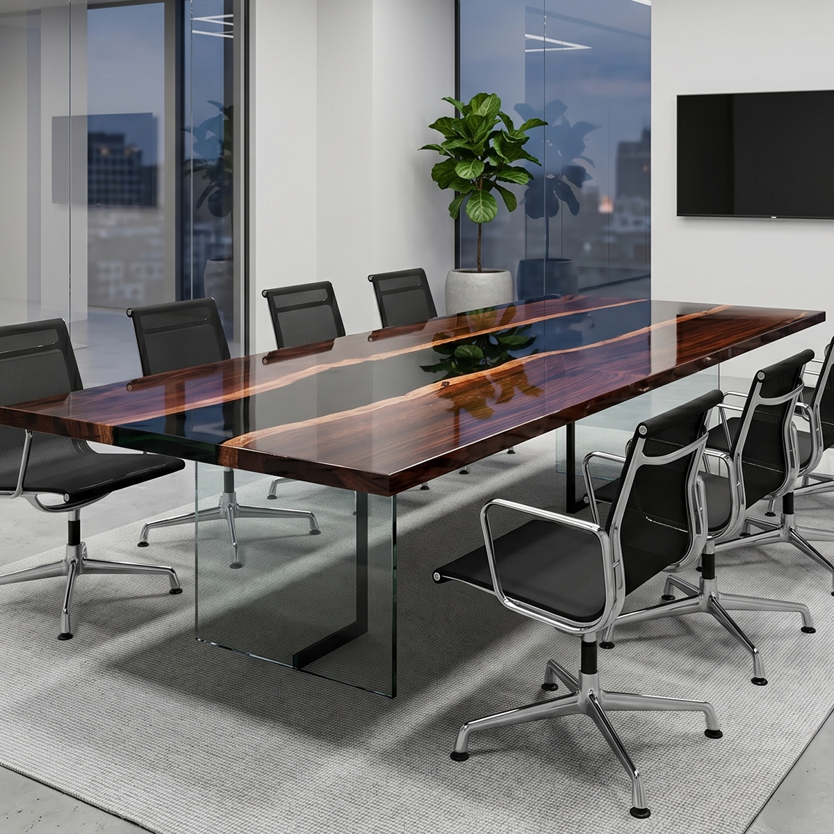 Black Walnut Wood River Epoxy Resin Conference Table
