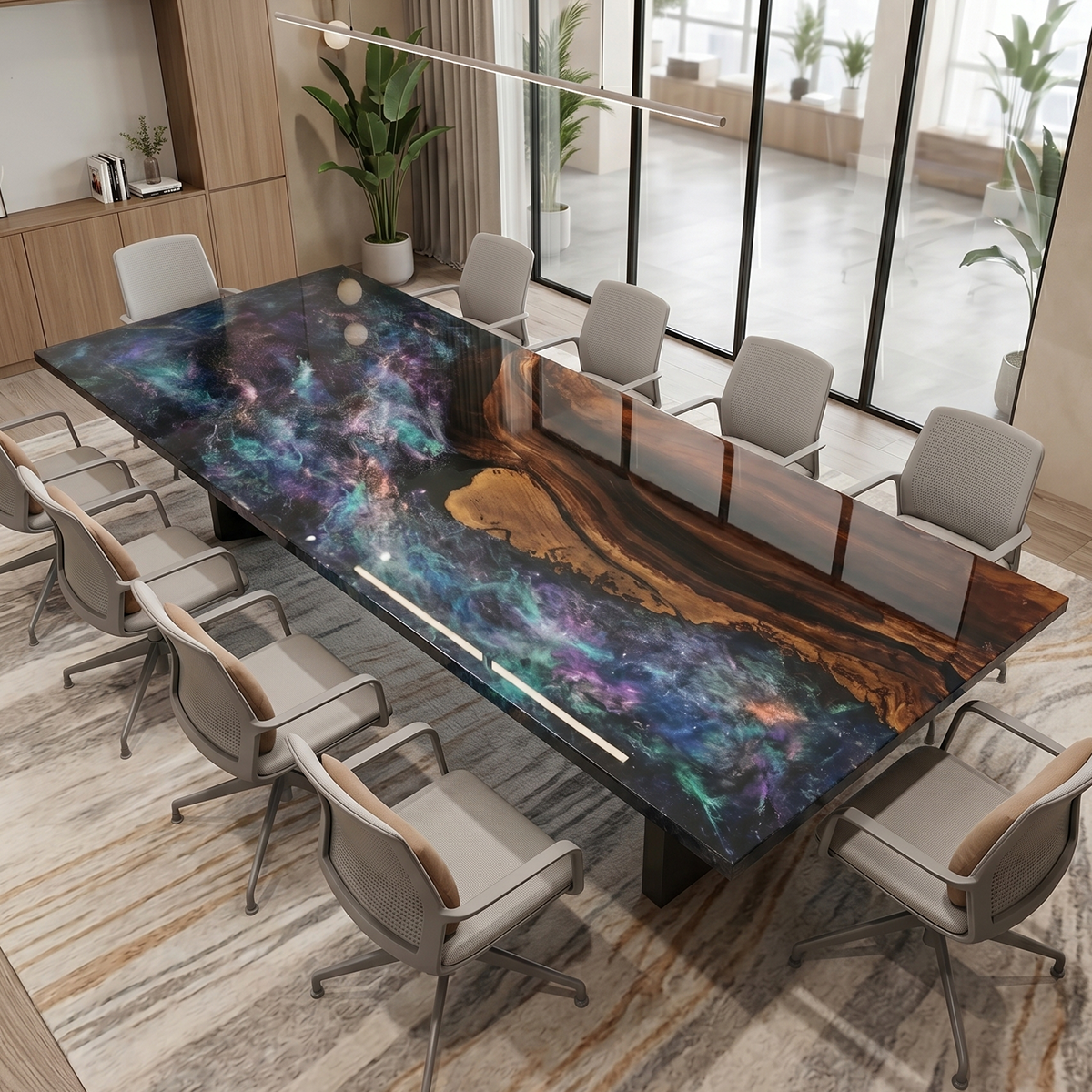 Black Walnut Wood Galaxy Epoxy Resin Conference Table