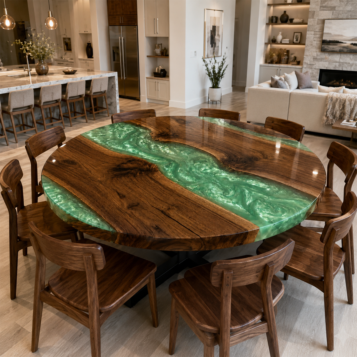 Black Walnut with Green Epoxy Resin Round Table