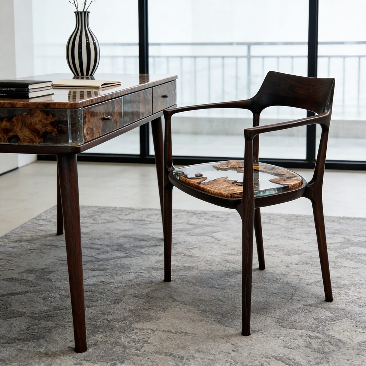 Poplar Wood Epoxy Resin Curved-back Armchair
