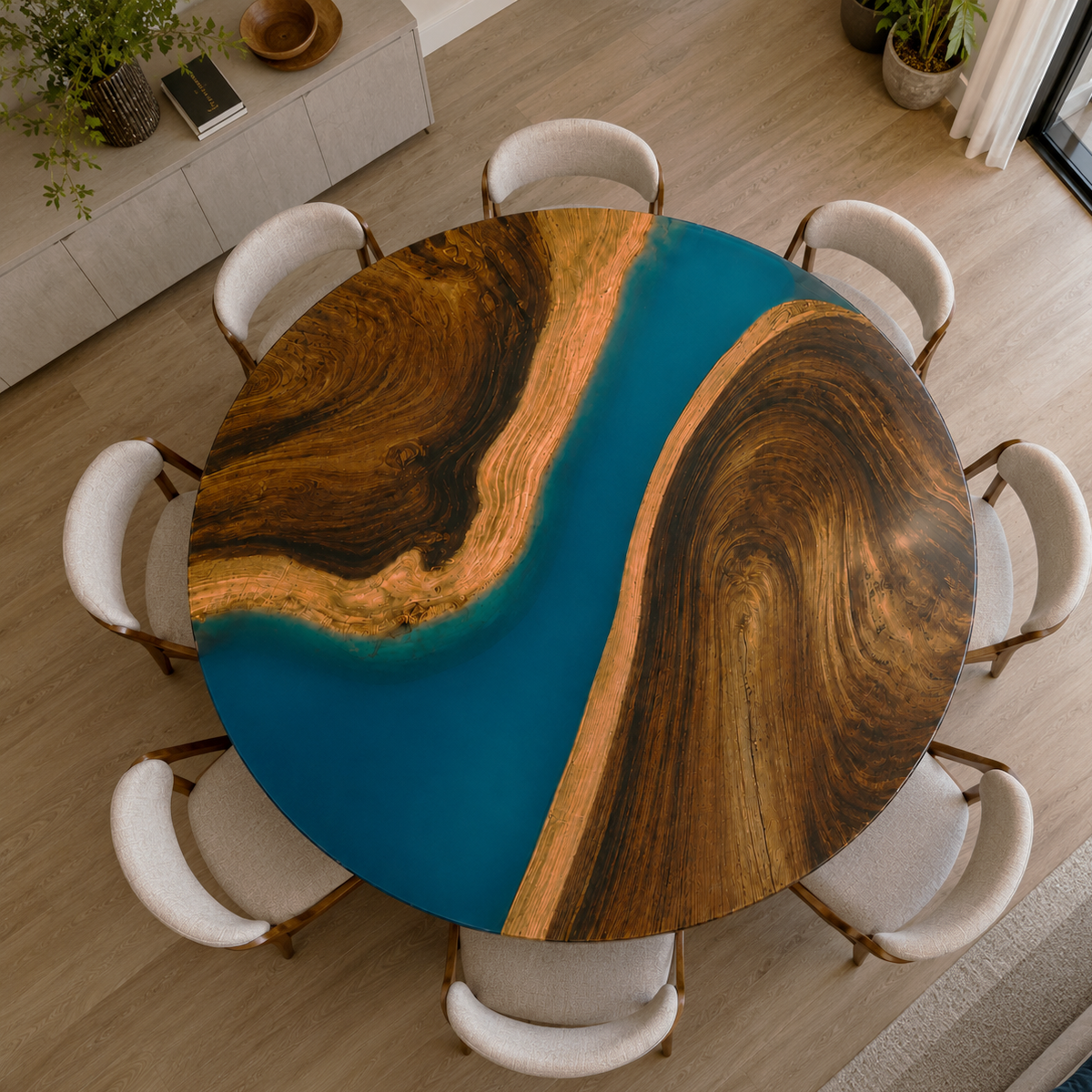 Black Walnut with Blue Epoxy Resin Round Table
