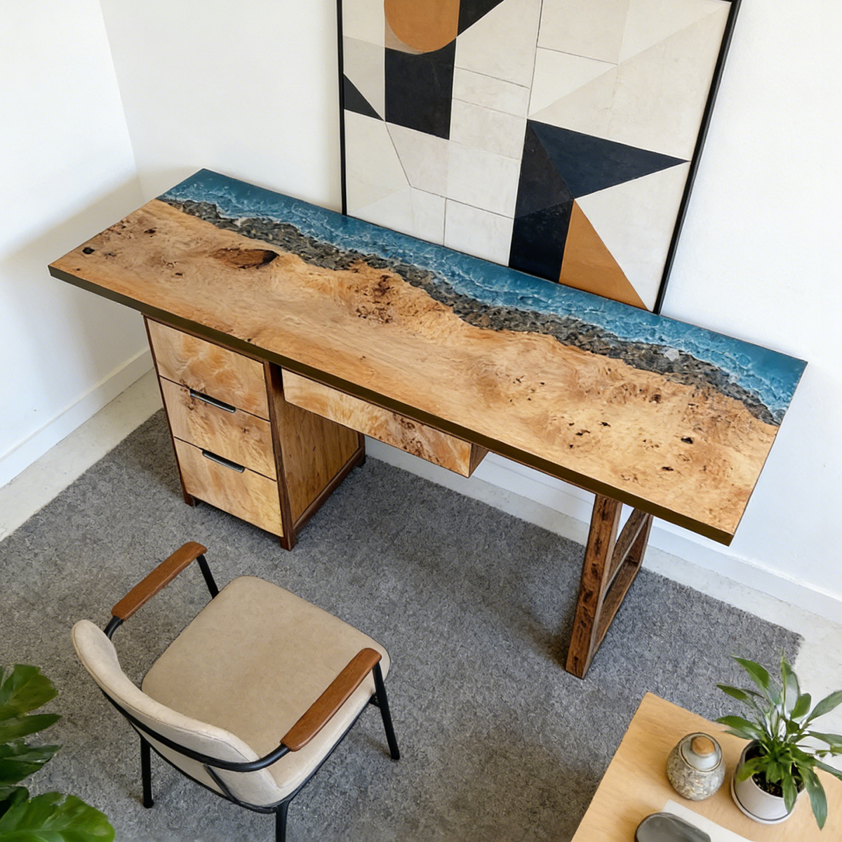 Olive Wood Ocean Wave Epoxy Desk