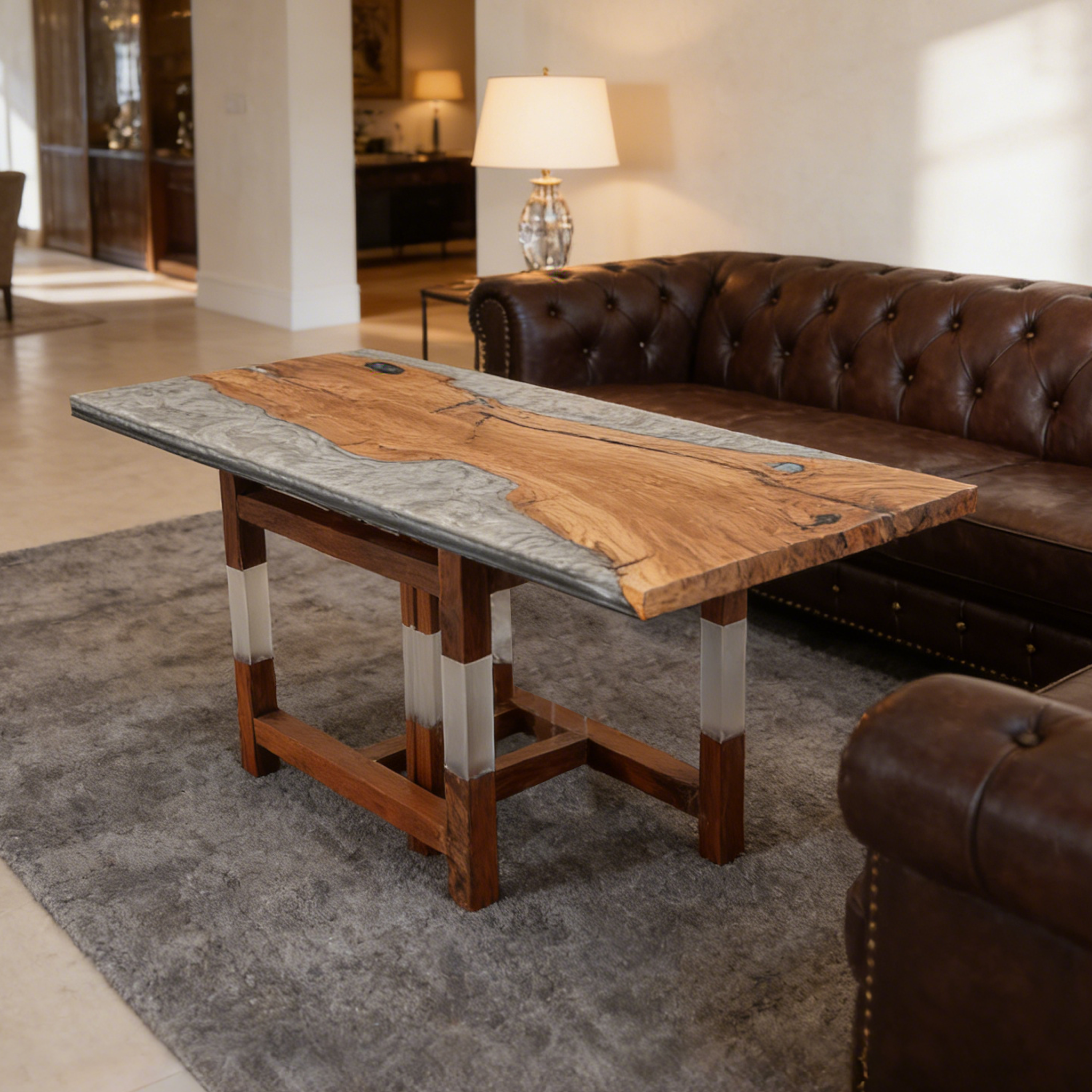 Olive Wood Rectangle Resin Coffee Table