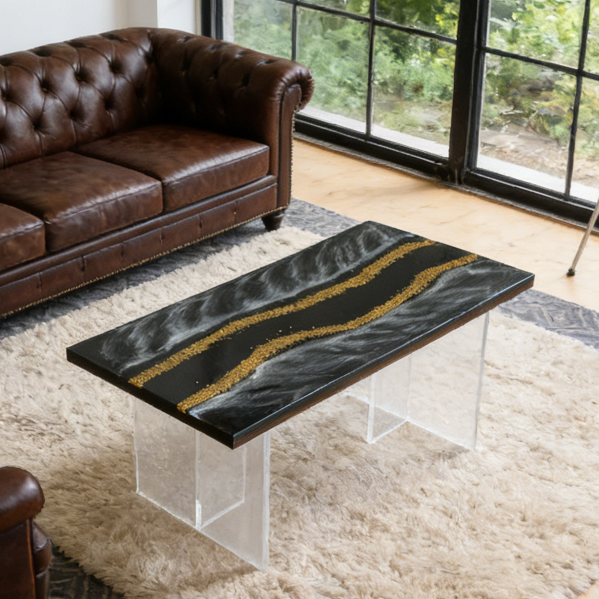 Luxury Black & Gold Epoxy Resin Coffee Table