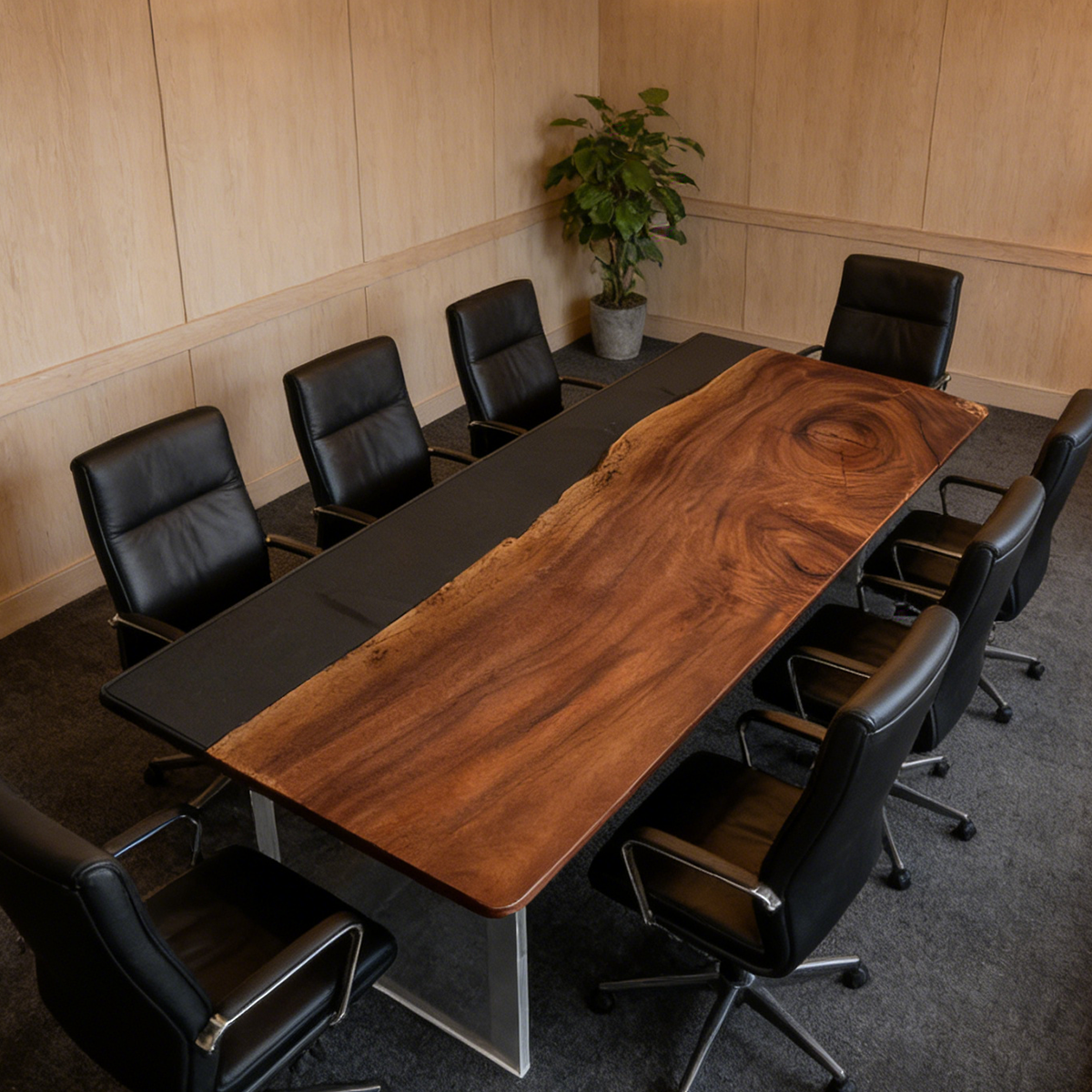 Black Walnut Wood Rectangle Resin Conference table
