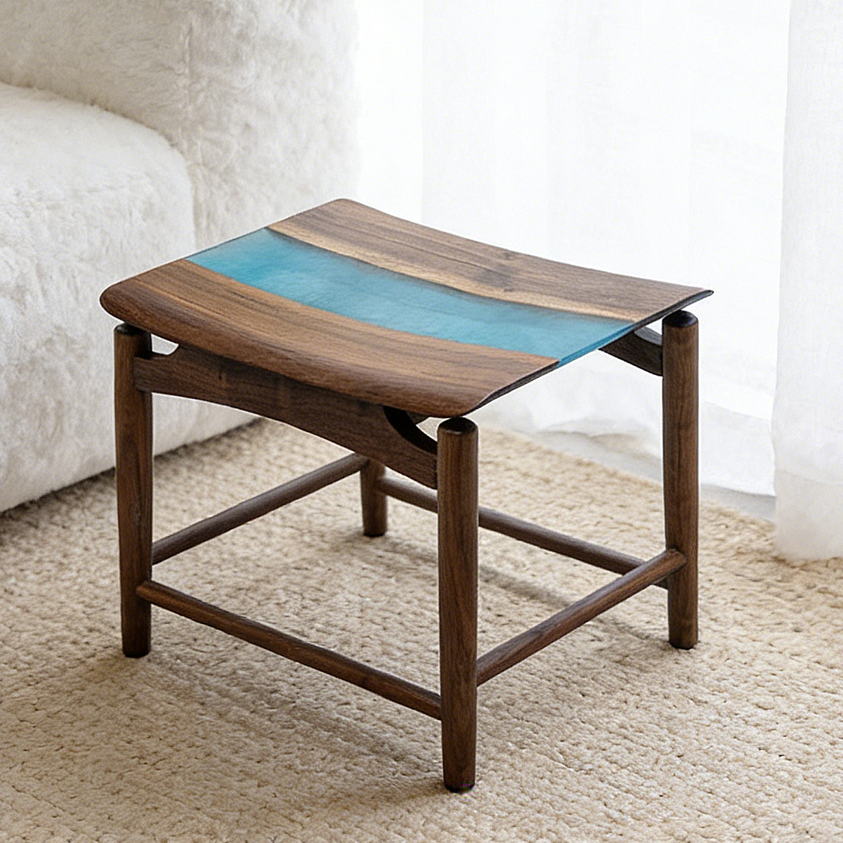 Walnut Wood Blue River Epoxy Resin Chair