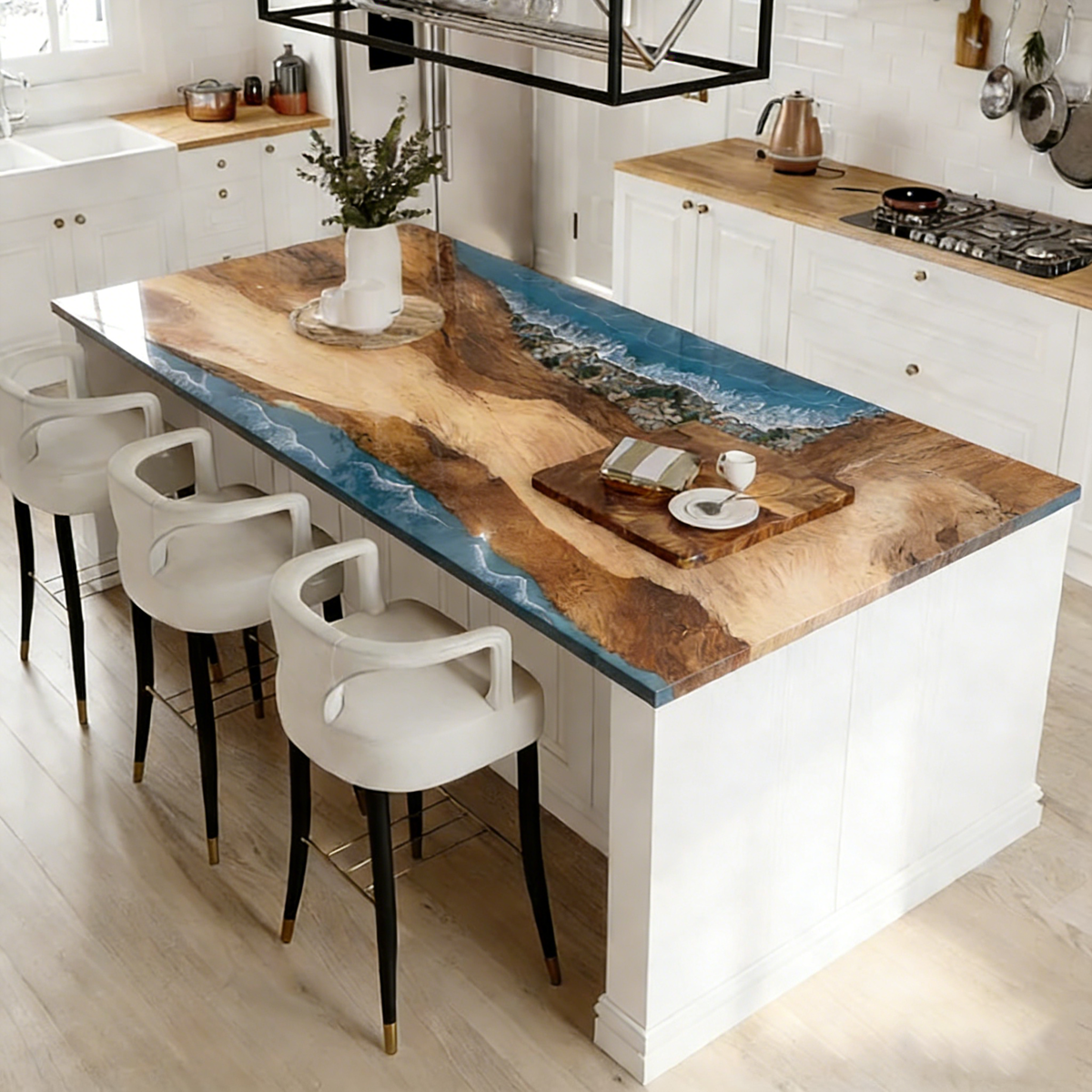 Walnut Wood Coastal Scenery Rectangle Resin Countertop