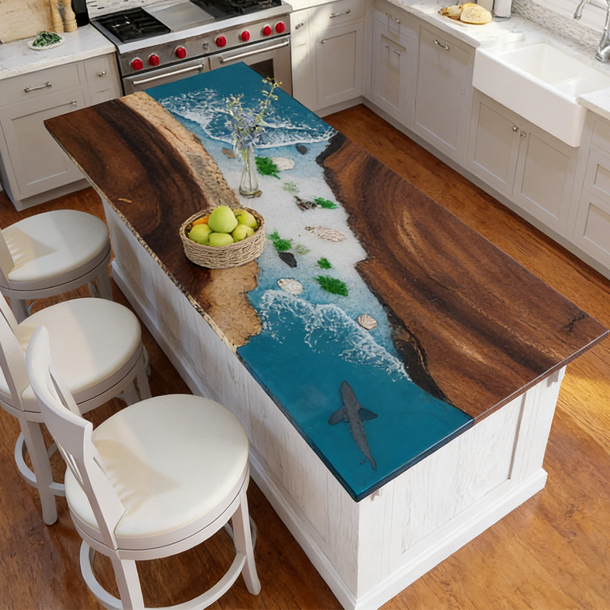 Black Walnut Ocean Wave Rectangle Resin Countertop