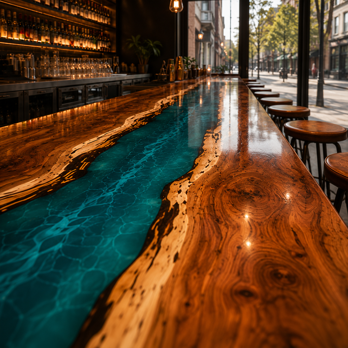 Walnut Azure River Epoxy Resin Bar Countertop