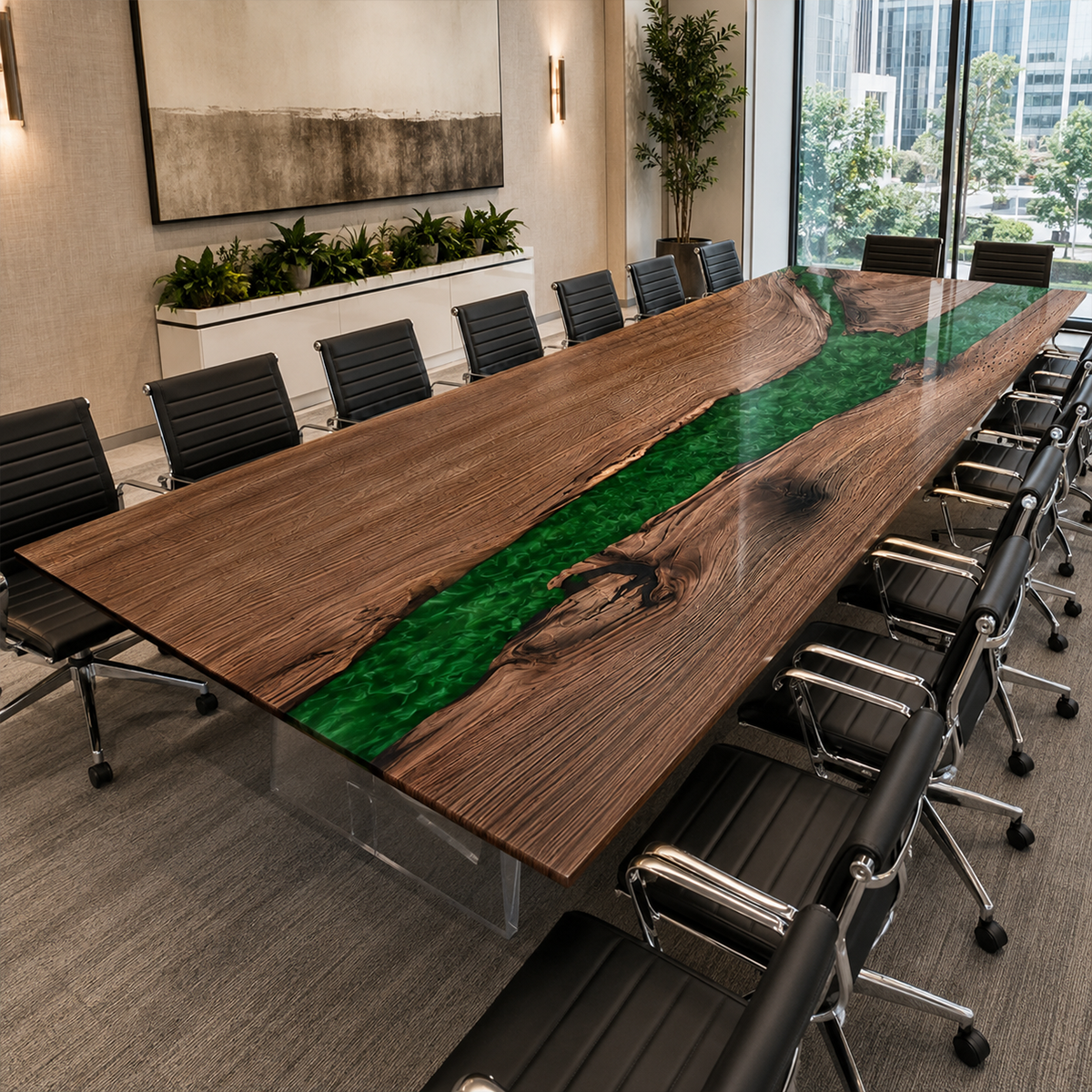 Black Walnut with Green Epoxy Resin Conference Table