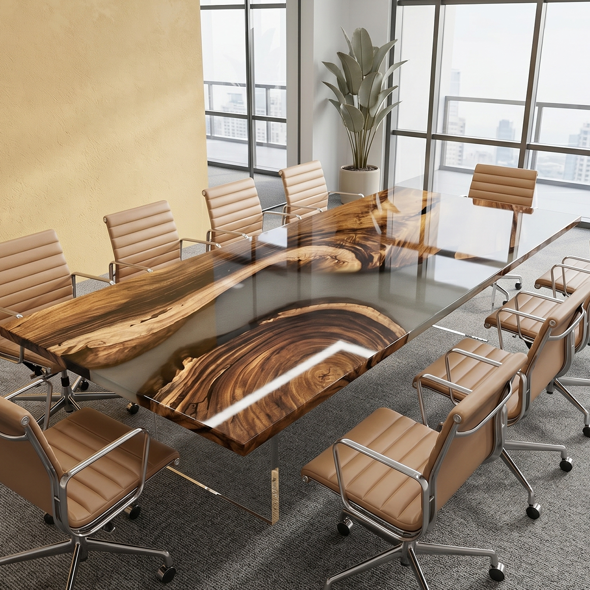 Walnut Wood River Epoxy Resin Conference Table