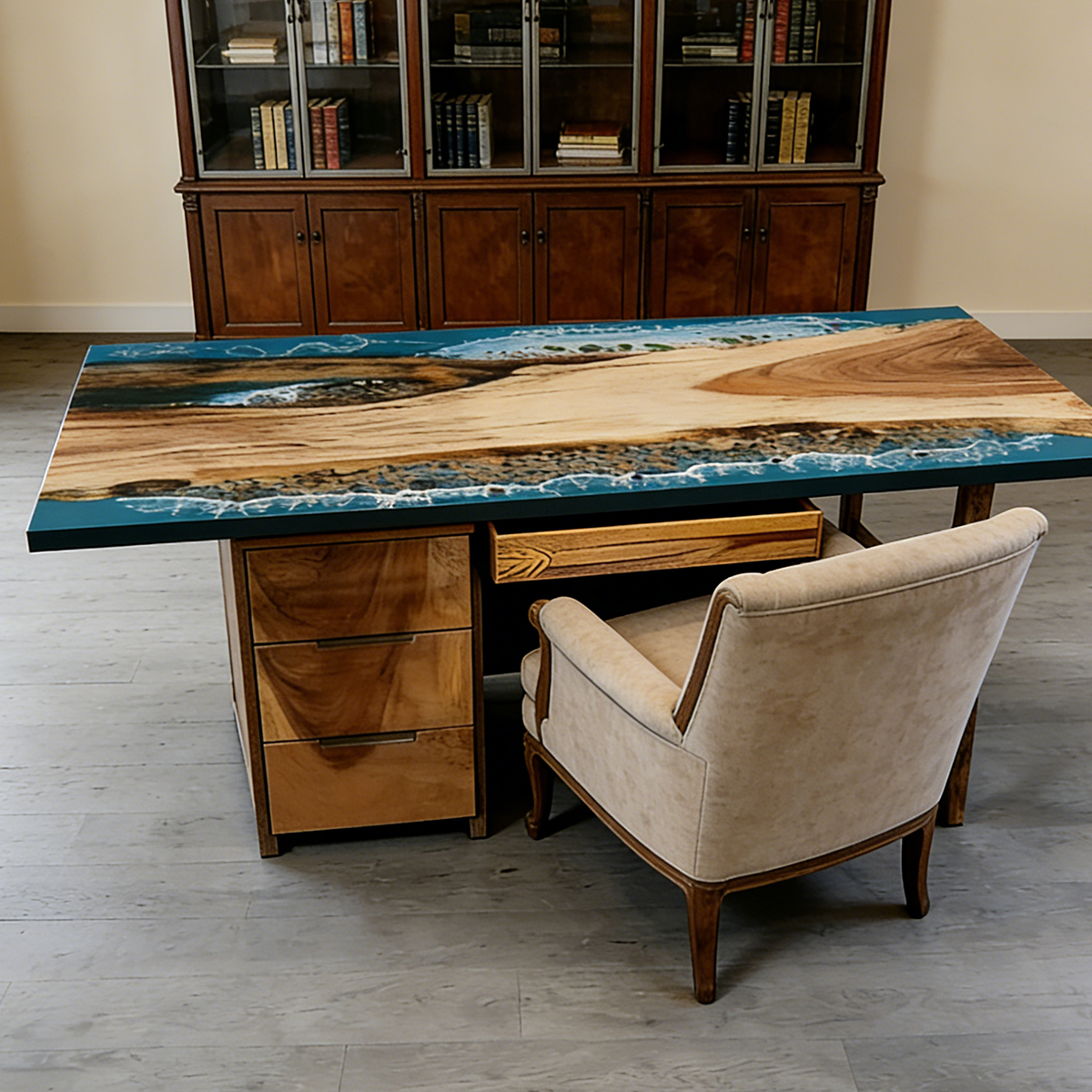 Walnut Wood Ocean Wave Epoxy Desk