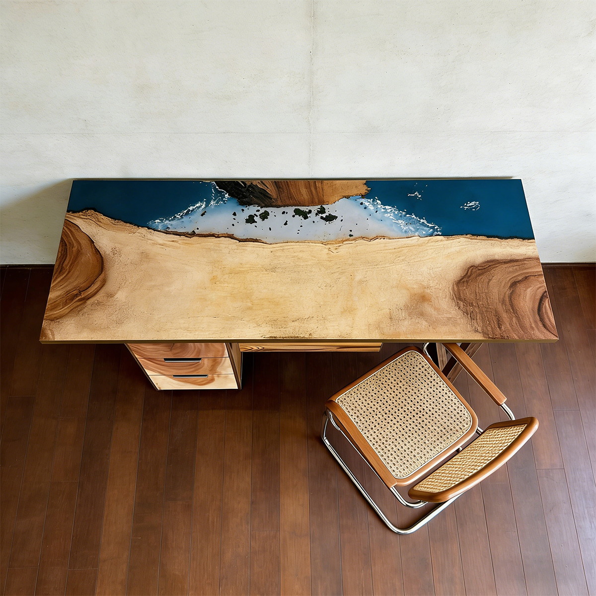 Walnut Wood Ocean Wave Epoxy Desk