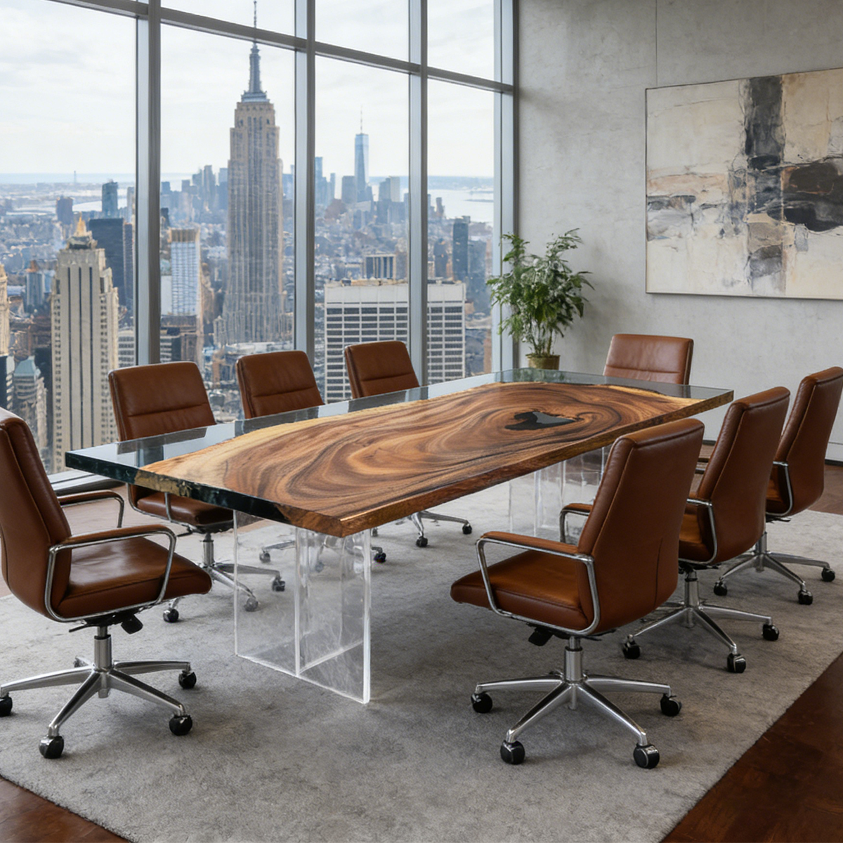 Walnut Wood Rectangular Resin Conference Table