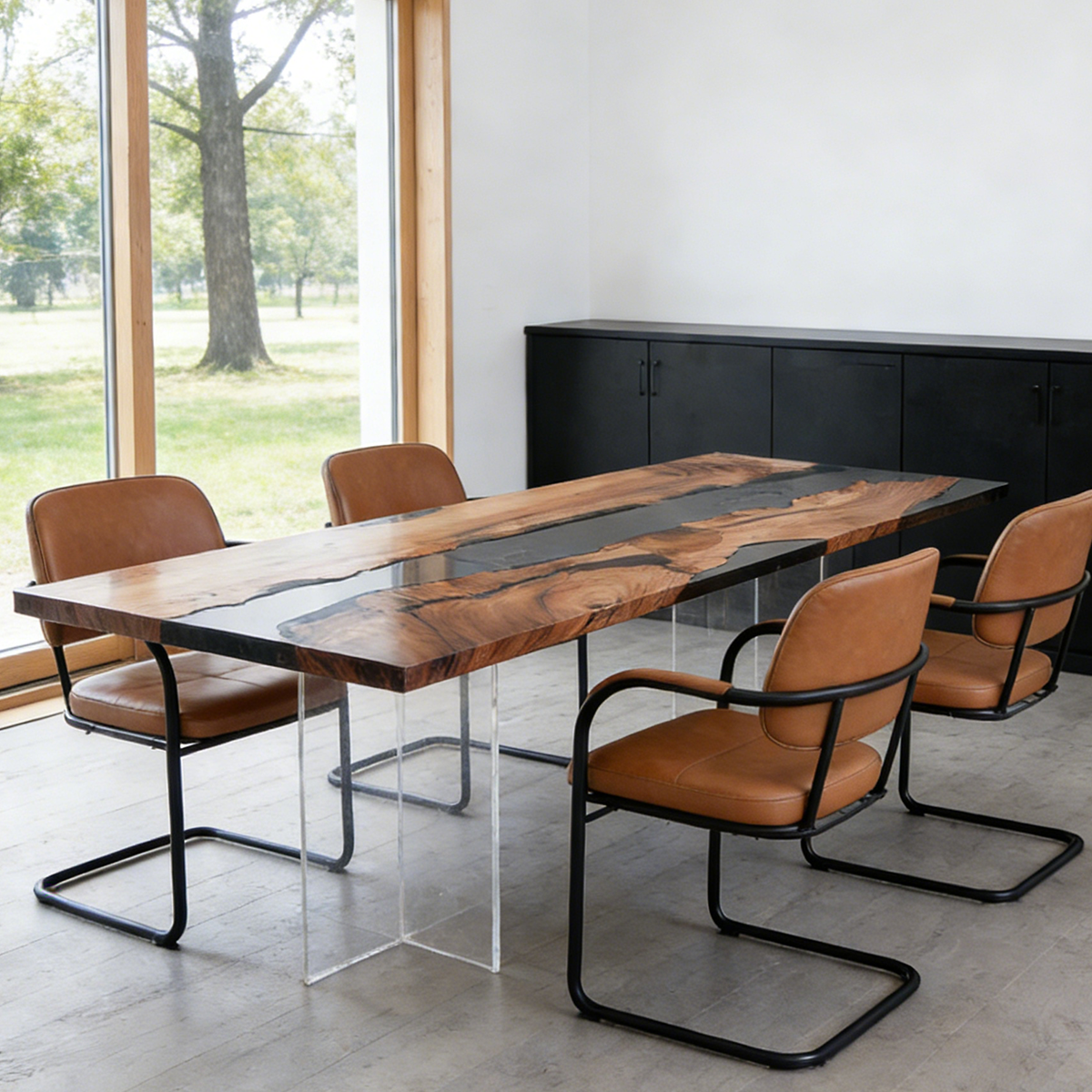 Black Walnut Wood Black River Rectangle Resin Conference Table