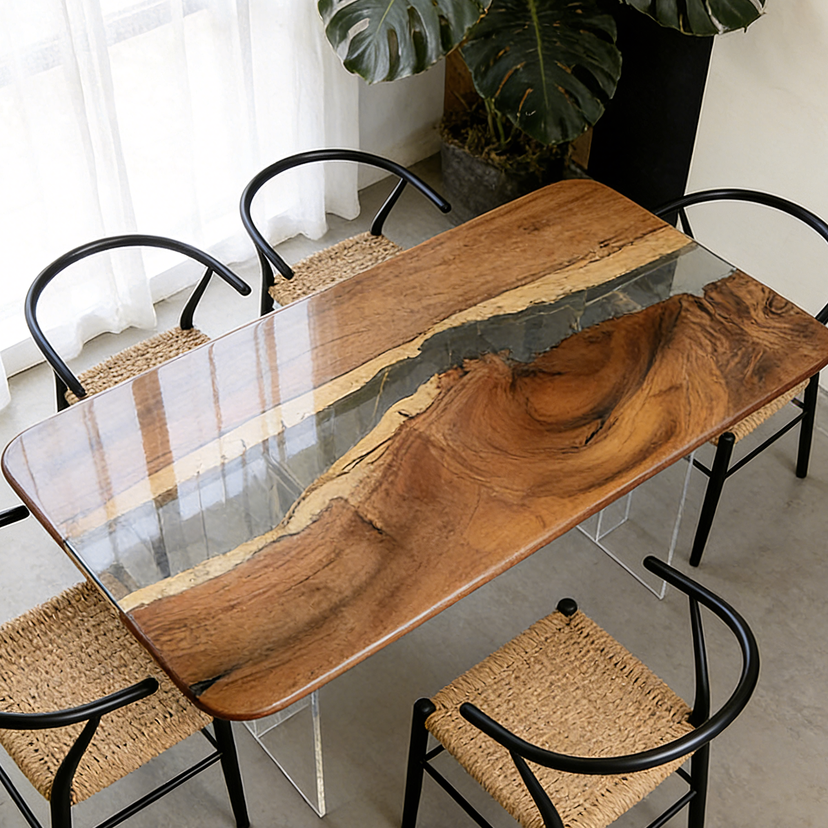 Walnut Wood Rectangle Epoxy Resin Dining Table