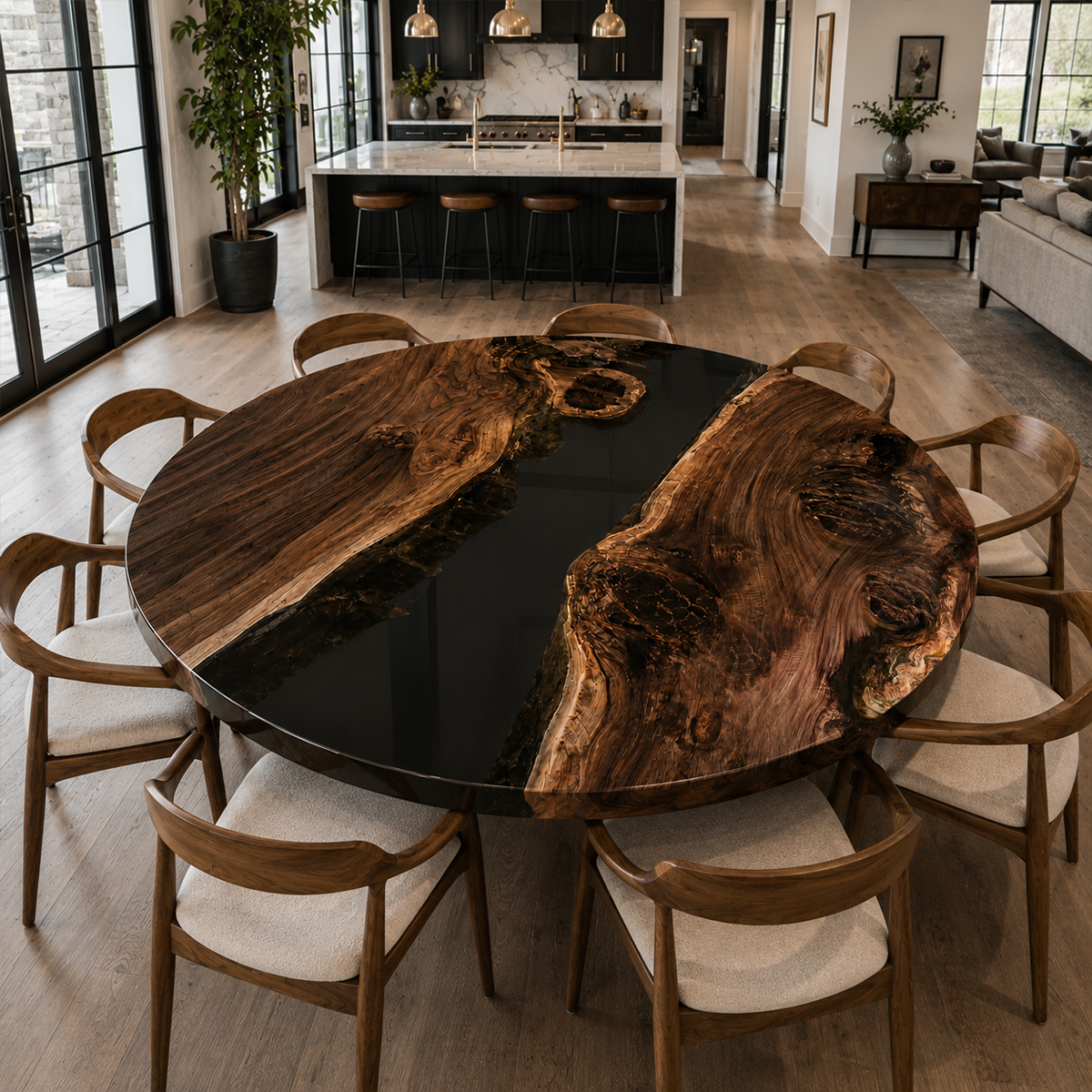 Black Walnut with Transparent Epoxy Resin Round Table