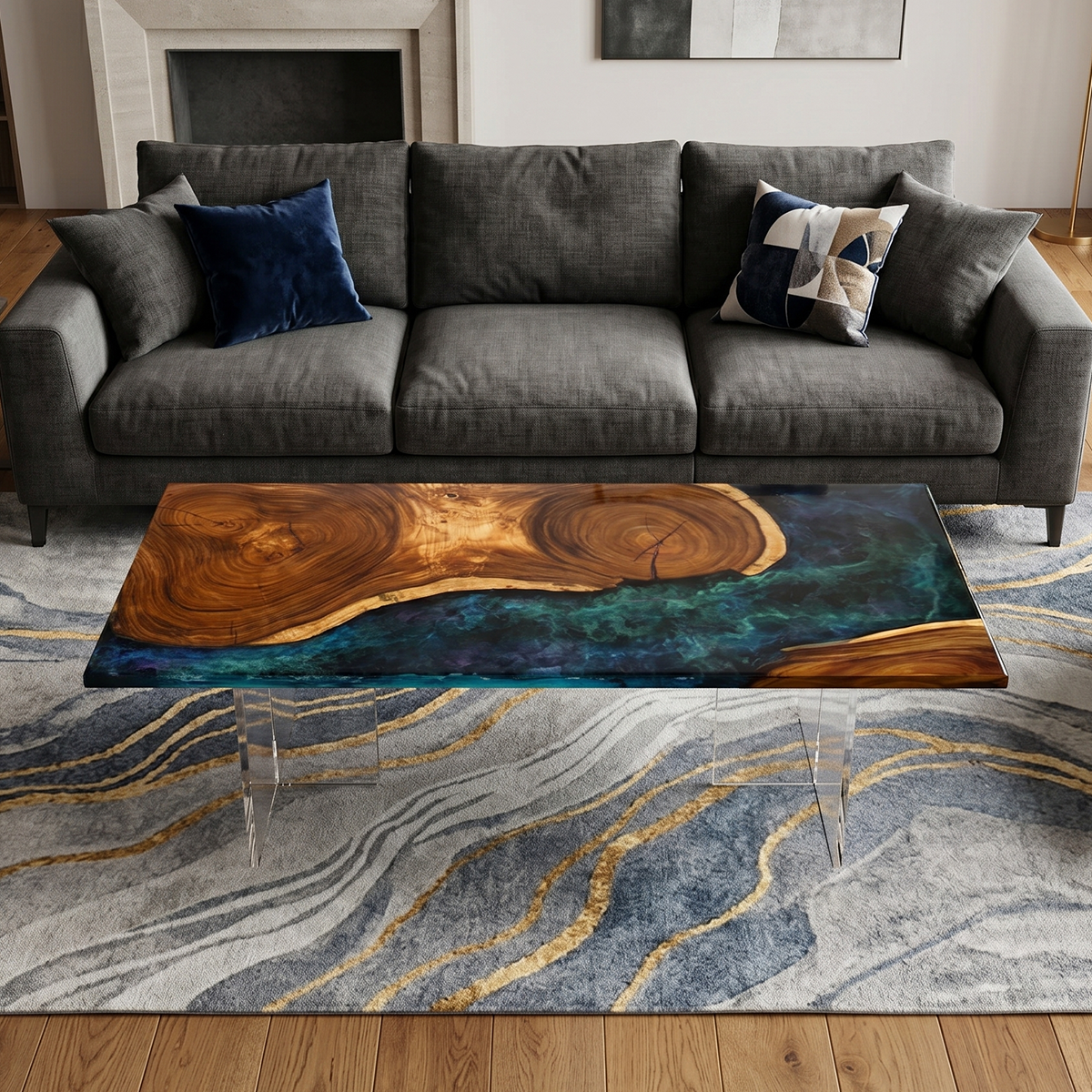 Black Walnut Wood Sky River Resin Table