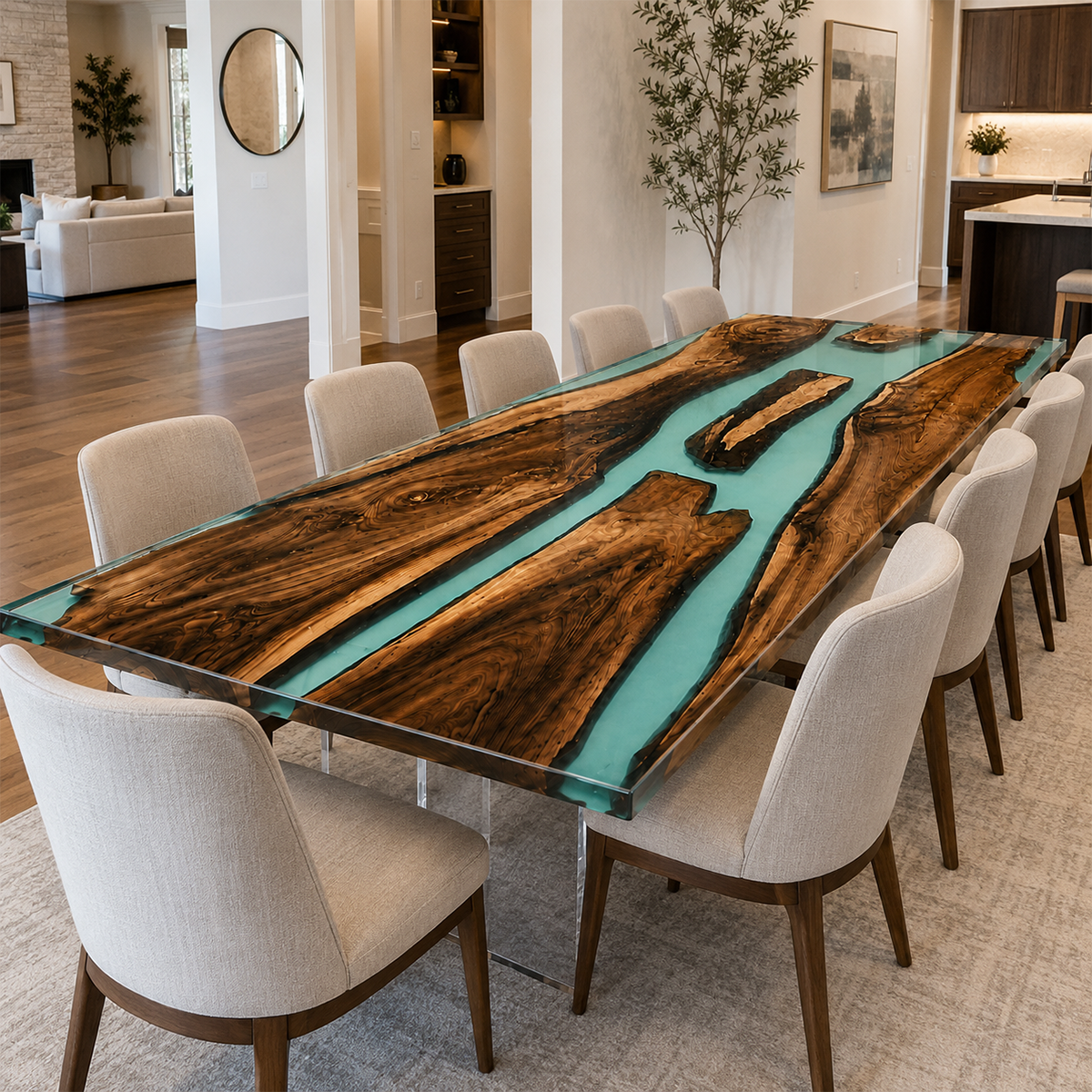 Walnut Wood with Transparent Epoxy Resin Dining Table