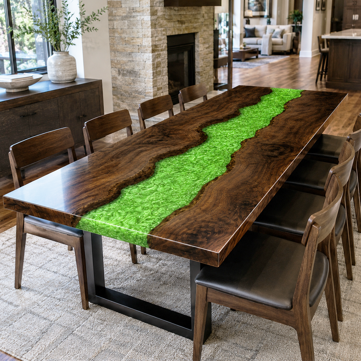 Black Walnut with Green Epoxy Resin Dining Table