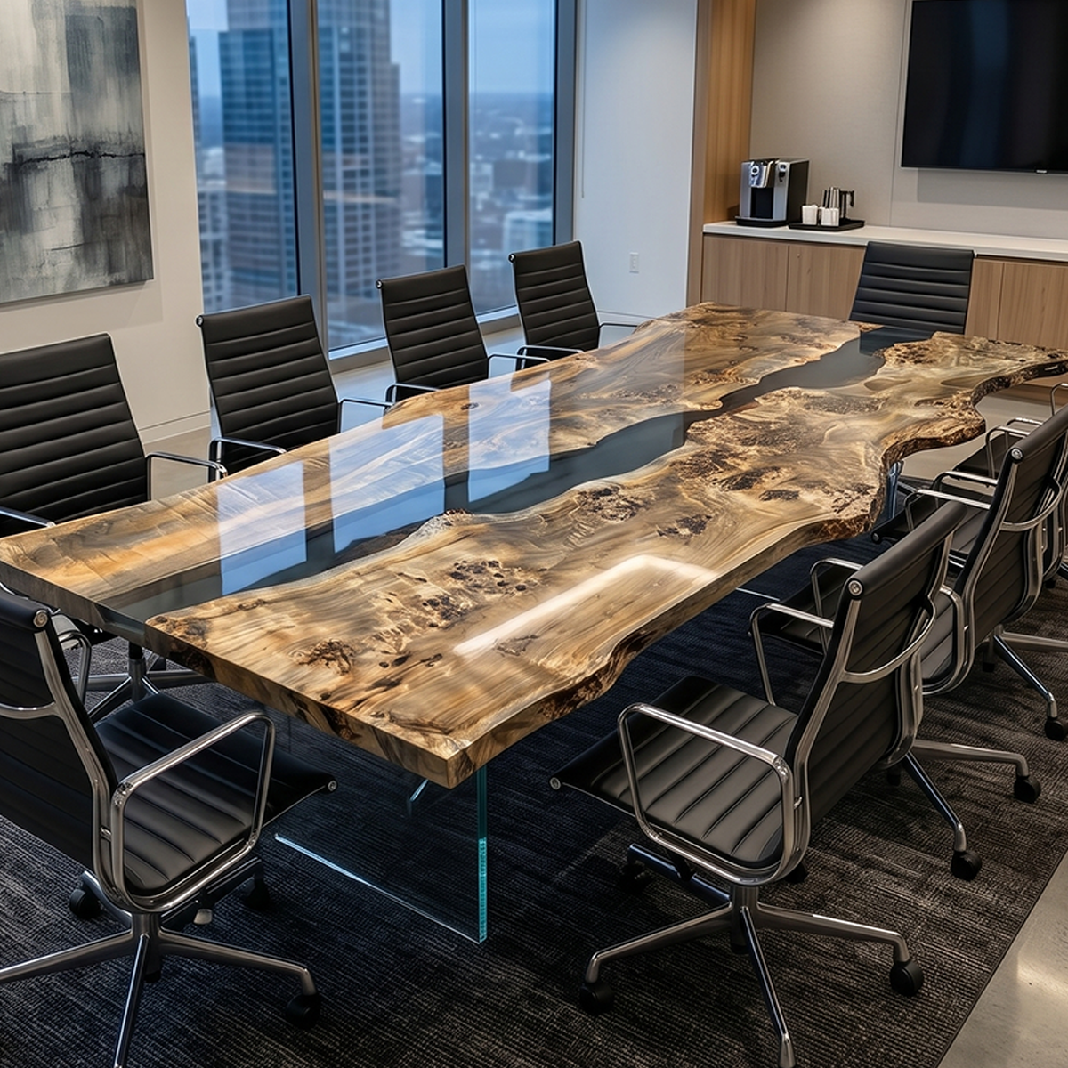 Olive Wood Epoxy Resin Conference Table
