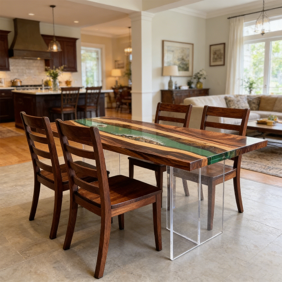Walnut Wood Rectangle Epoxy Resin River Dining Table
