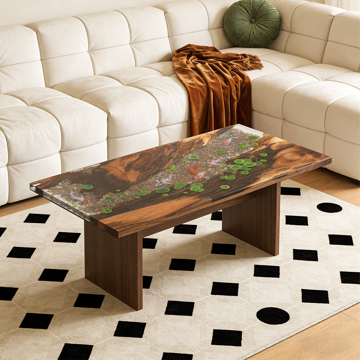 Cunninghamia Wood Koi Fish Rectangular Resin Table