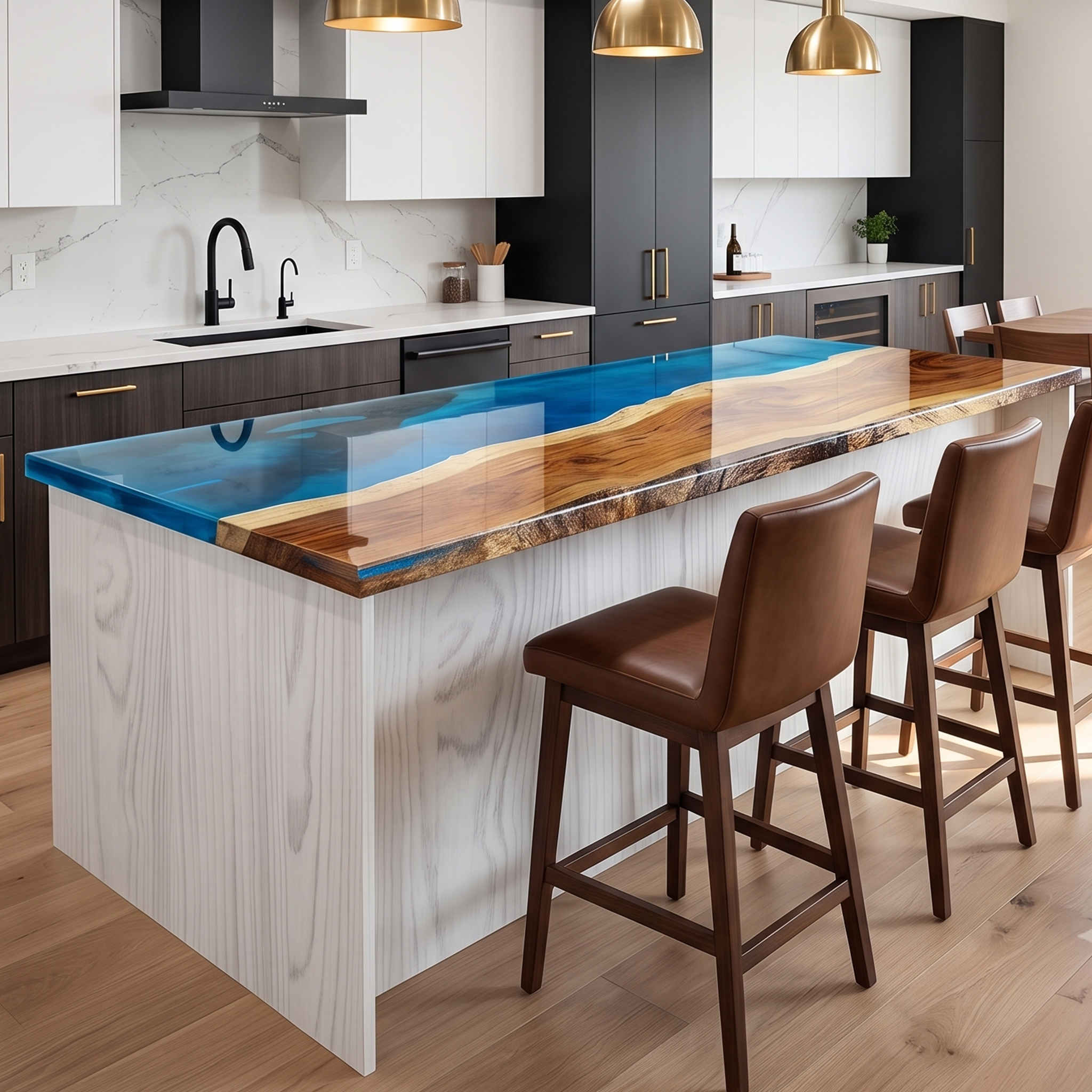 Blue Vein Walnut Rectangle River Resin Countertop