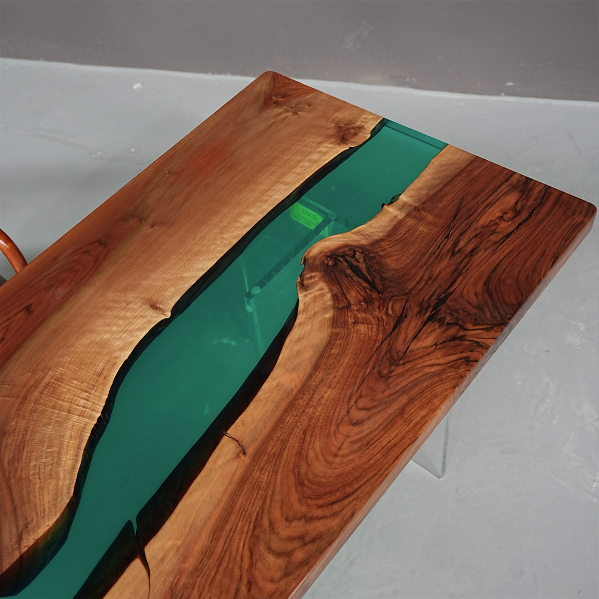 Green River Walnut Wood Rectangle Epoxy Resin Coffee Table