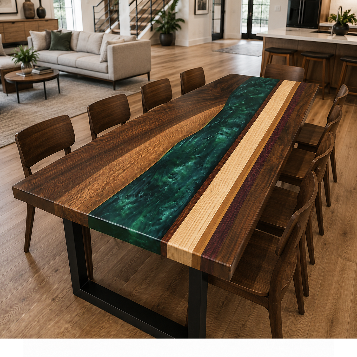 Black Walnut with Swirl Green Epoxy Resin Dining Table