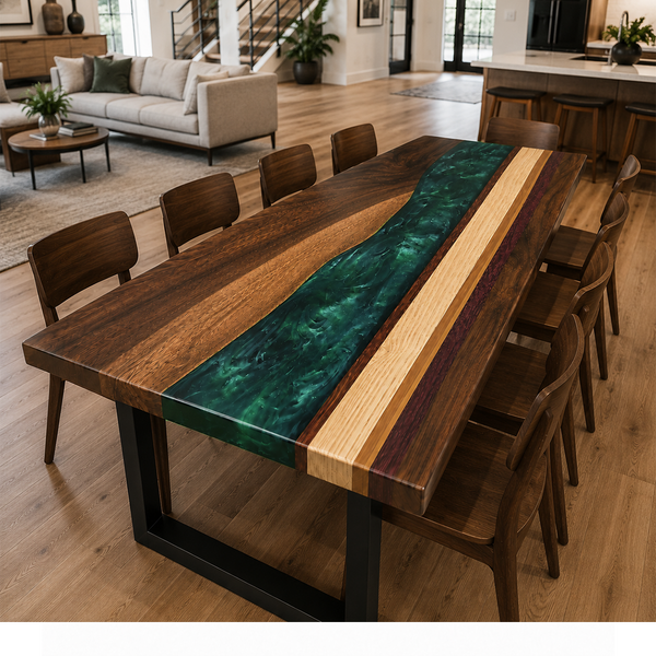 Black Walnut with Swirl Green Epoxy Resin Dining Table