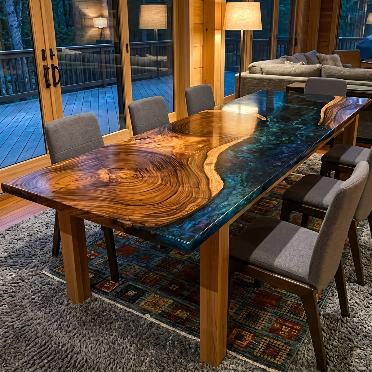Black Walnut Wood Galaxy Epoxy Resin Dining Table