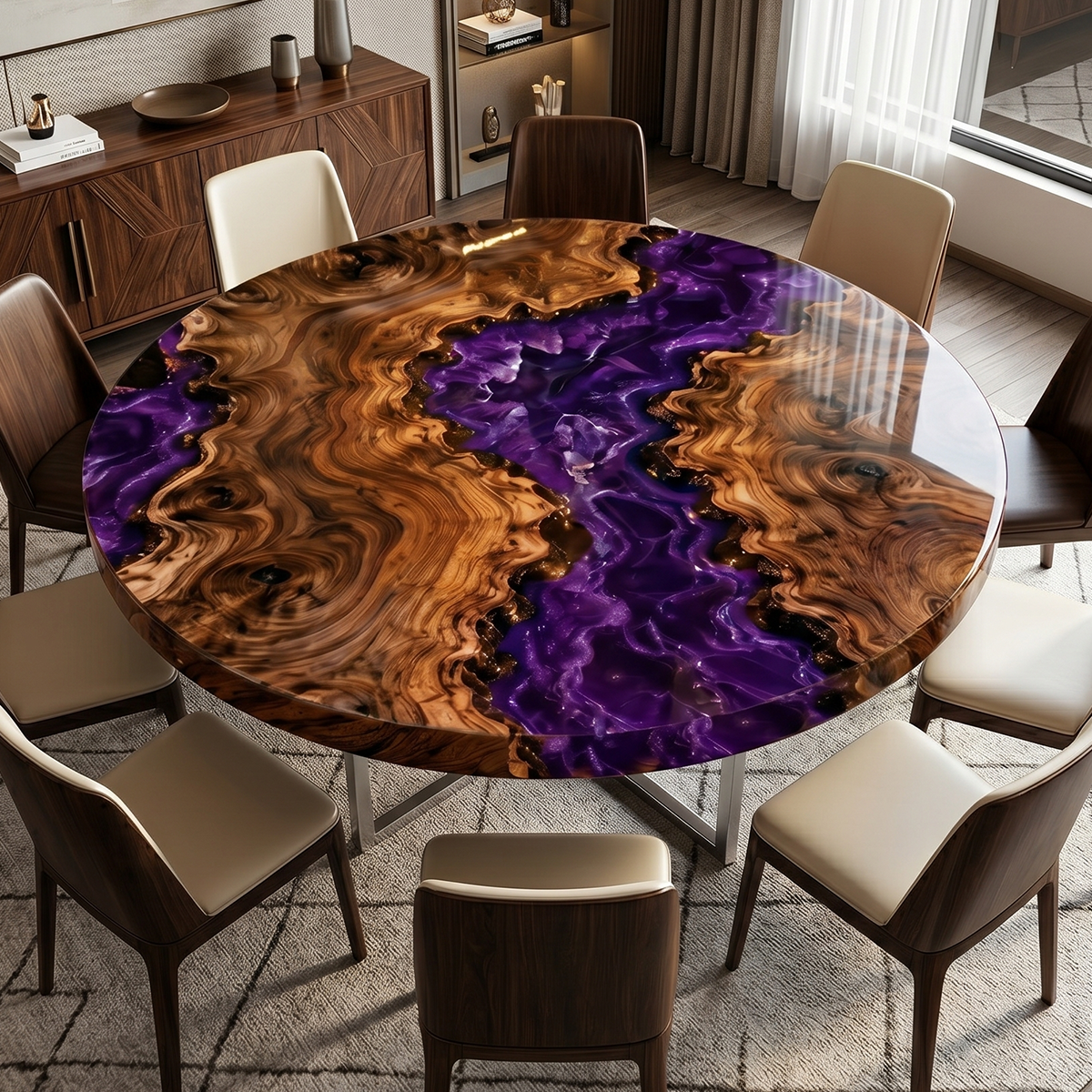 Walnut Wood Burl Purple River Epoxy Resin Round Table