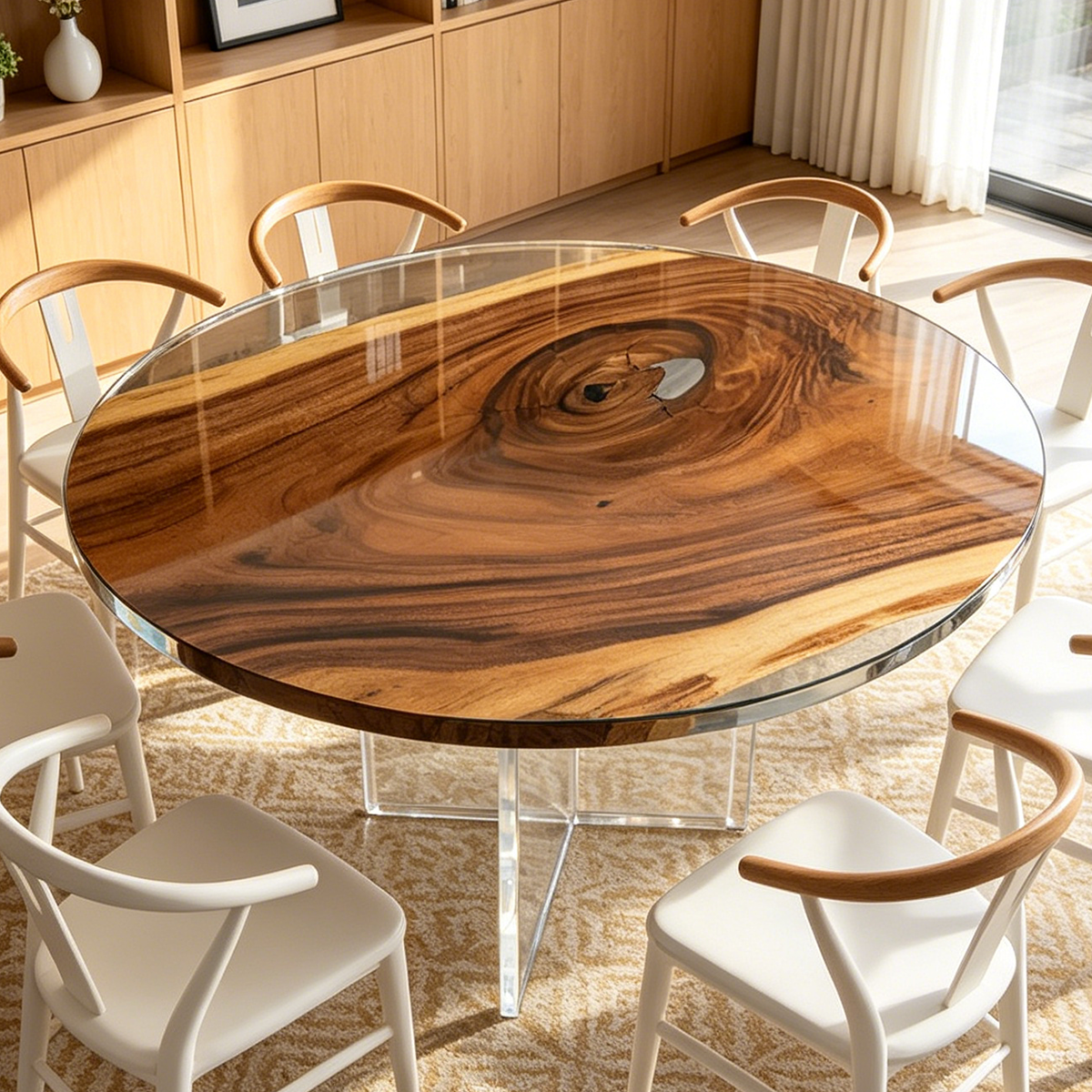 Walnut Wood Round Resin Table